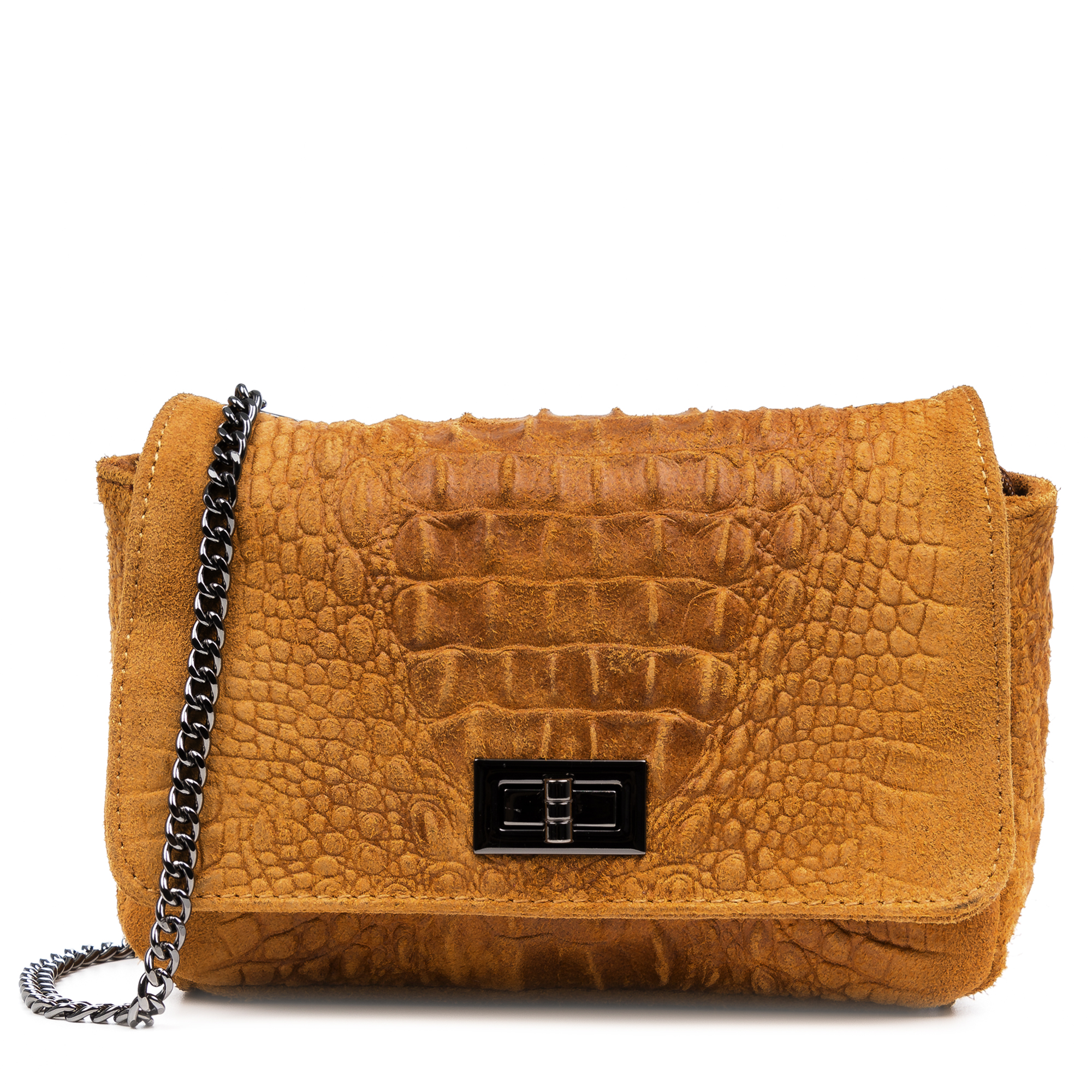 Firenze Artegiani. Monteriggioni Bolso bandolera Mujer.Piel auténtica Gamuza Grabado Cocodrilo . Made in Italy. Vera Pelle Italiana.
