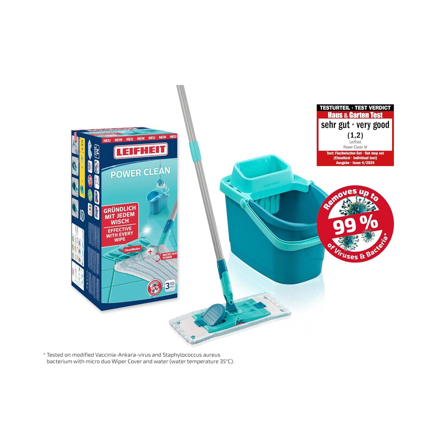 Leifheit Set de fregona rotatoria Clean Twist Disc Mop Ergo 2.0, fregona giratoria con cabezal Micro Duo, set de limpieza en húmedo