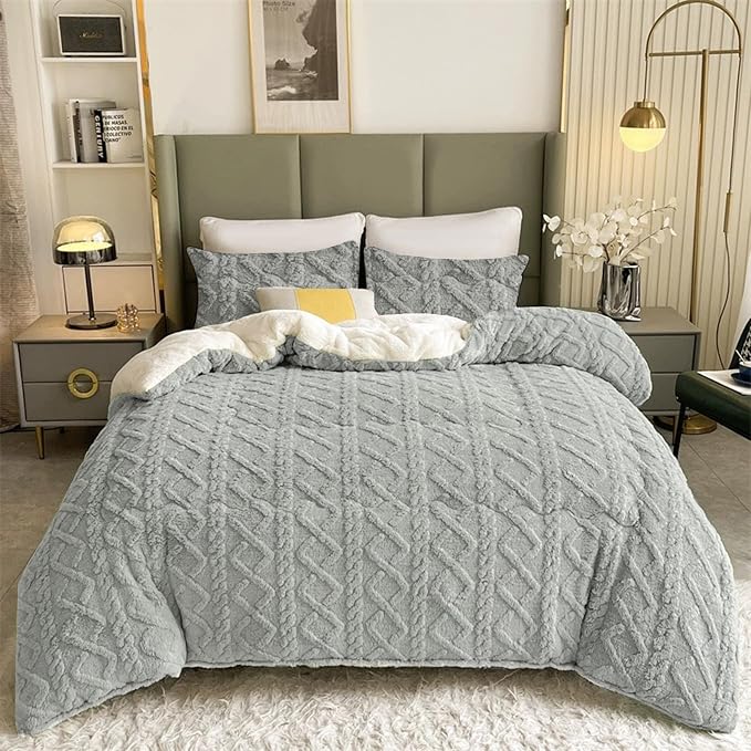 OsoNube - Edredón Borrego 260 x 240 cm con 2 Fundas de Cojin ,260 x 180 cm con 1 Funda de Cojin- Edredón Nódico Invierno Cálido y Suave con Relleno de Micro Fibra Poliéster, Edredón Reversible Franle y Sherpa