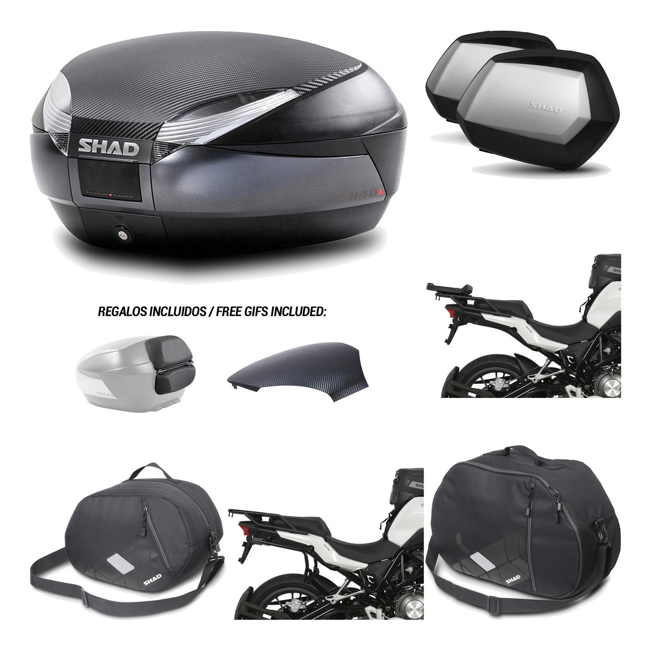 Maletas Laterales + Baul Trasero + Herraje Montaje + Accesorios + Herraje 3P Sh48 Sc Sh35 Premium KIT-193709