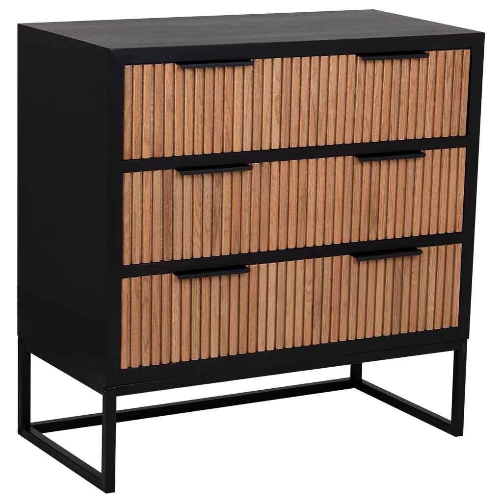 Wonderlust Deco - Cómoda de 3 cajones madera y metal 80x39,5x81h cm Marrón 80x39,5x81h cm