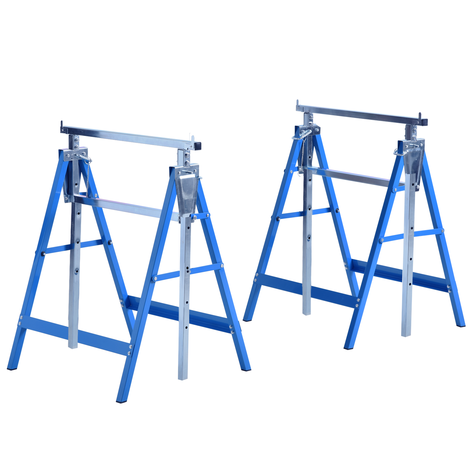HOMCOM Set de 2 Caballetes Telescópicos Plegables con Altura Ajustable Caballetes de Sierra de Acero para Mesa y Trabajo de Bricolaje Carga 200 kg 68x58x80-130 cm Rojo