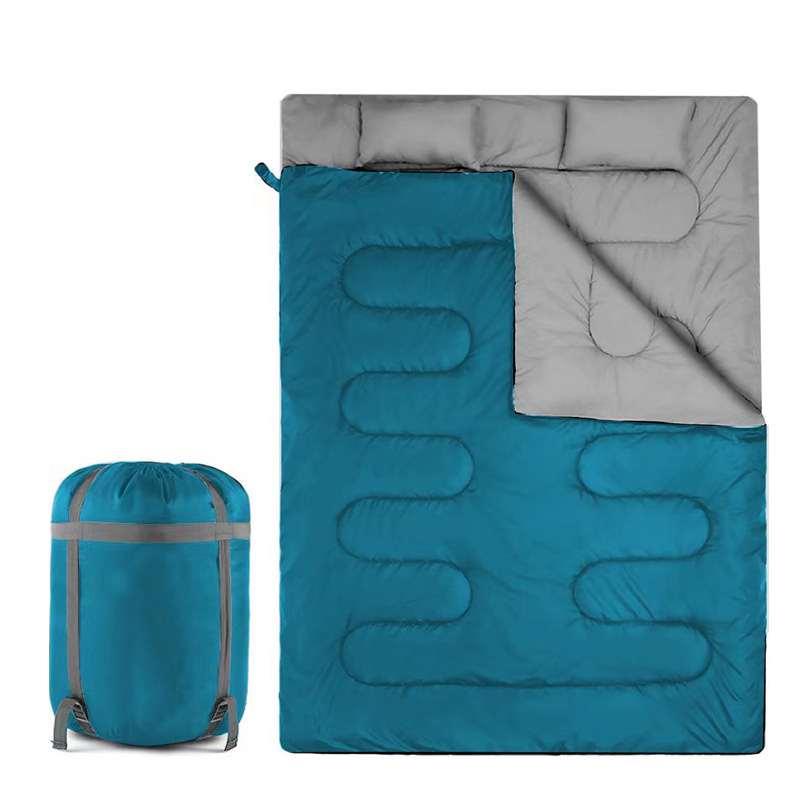 TK Saco de dormir Doble para adultos Con 2 cojines-Saco de dormir impermeable tamaño Queen XL para todas las Estaciones, camping, senderismo, mochilero, SACOS de dormir para 2 personas para