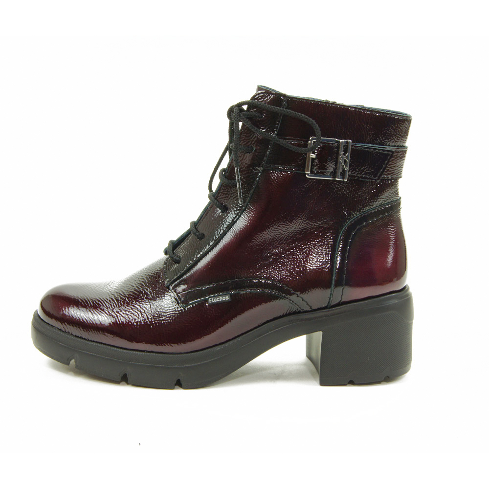 Fluchos mod. 2107 women's ankle boot in patent leather, laces