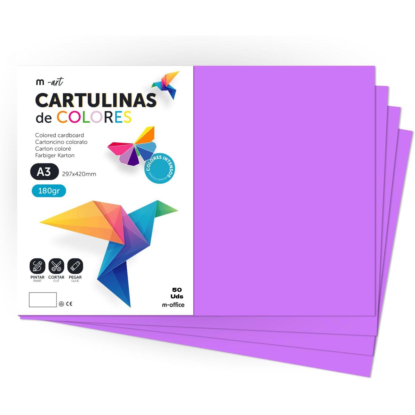 Cartulina de Colores, Cartulina A3 Colores Intensos, Hojas de Colores 180gr para Manualidades, Imprimir tus Documentos y Diseños Creativos, Folios de Colores A3 · m-office