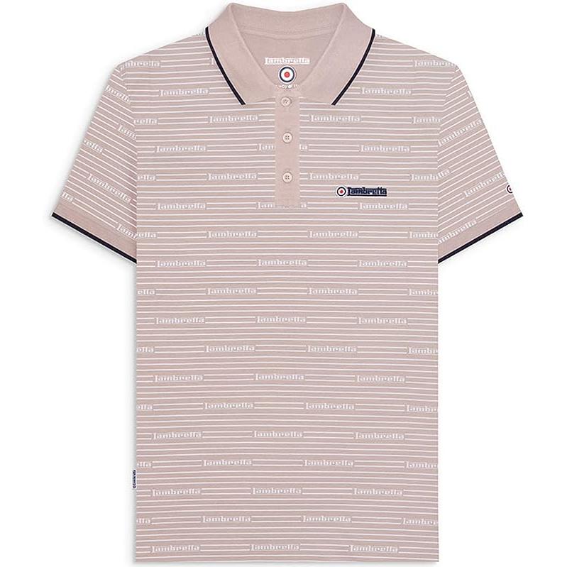 Polo Lambretta hombre estampado texto all over 100% algodón manga corta cuello con contraste y logo bordado