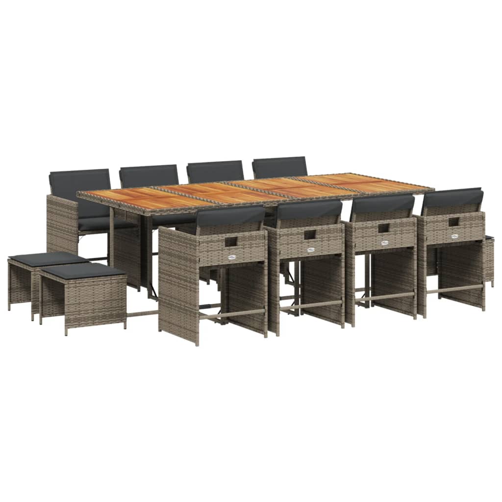 vidaXL Set comedor de jardín con cojines 13 pzas ratán sintético gris