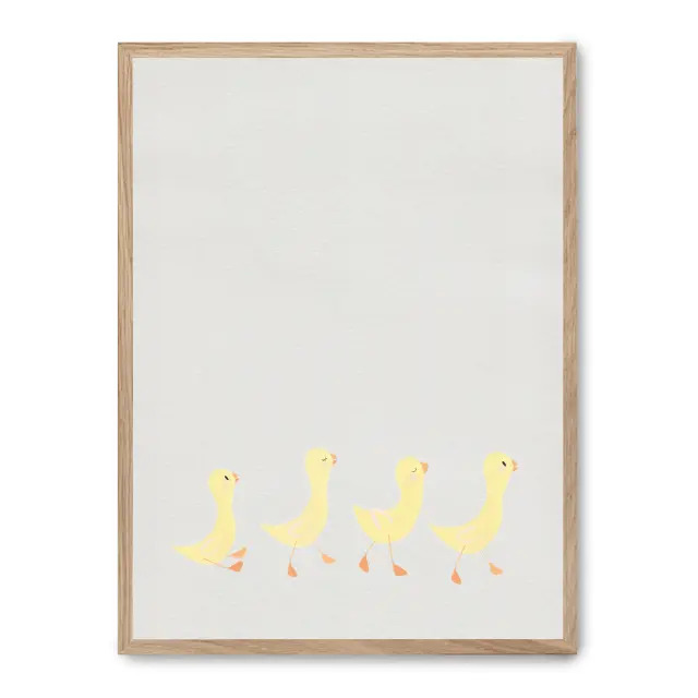 Lámina con marco negro FOUR DUCKLING 21x30 cm, Póster impreso en papel de primera calidad de 180gr, montado sobre marco de madera MDF acabado en negro., Infantil - Bebé