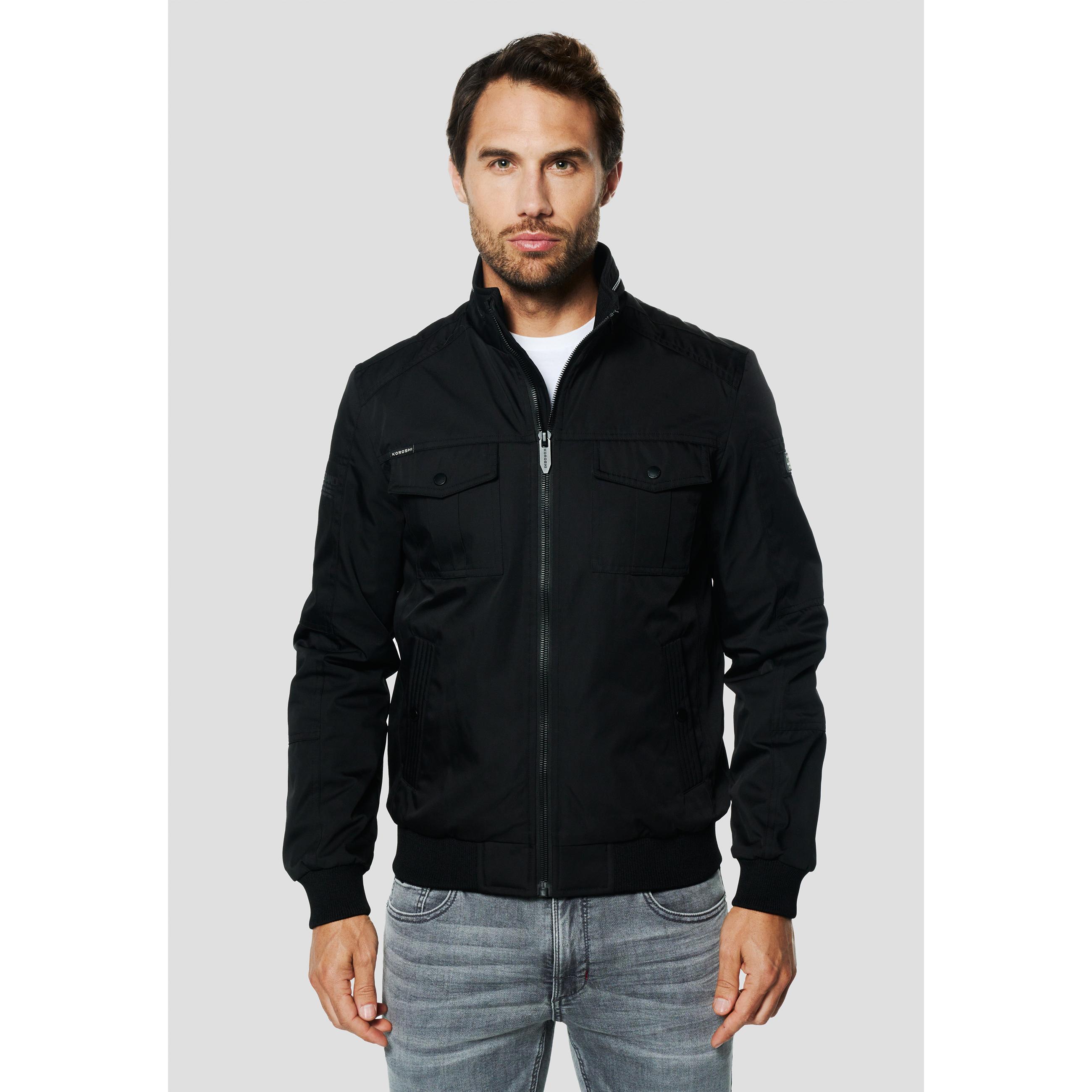 Koroshi - Chaqueta bomber aviador cuello alto para hombre, 100% poliéster con puños y bajo elásticos, estilo militar urbano