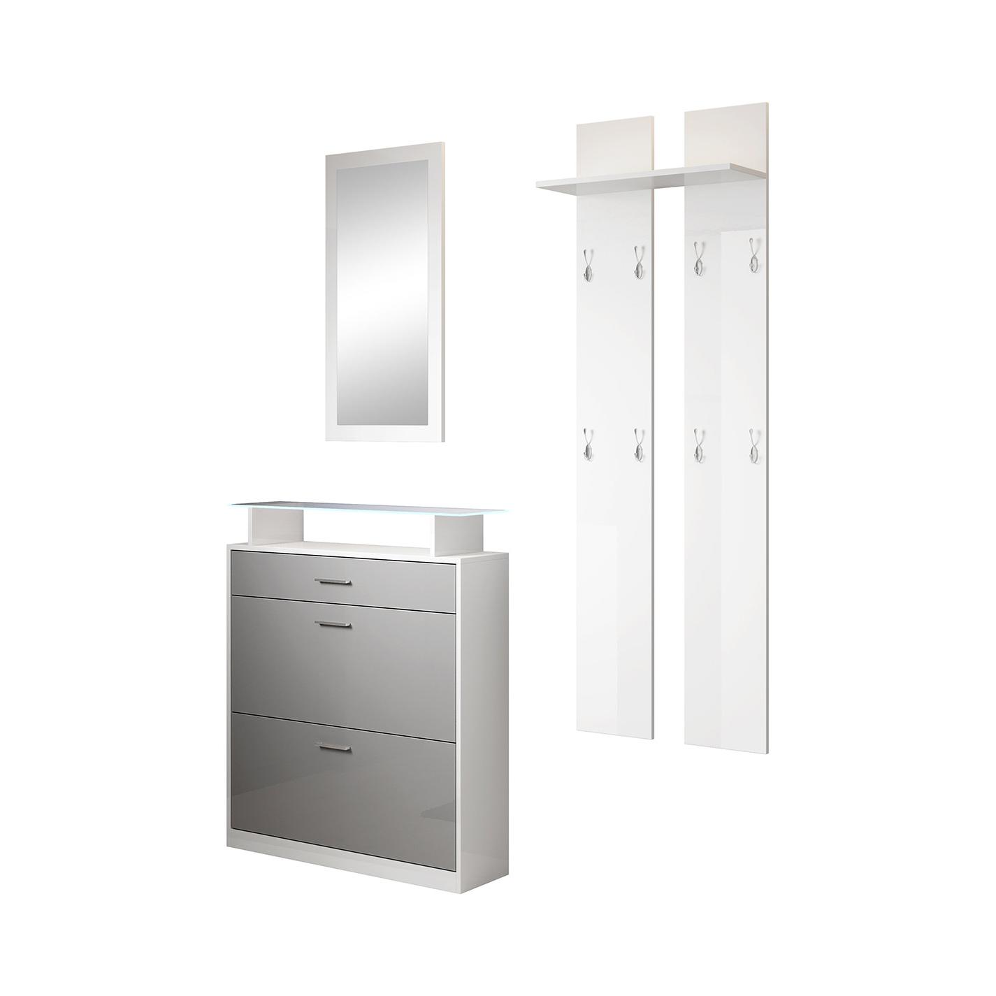Muebles Bonitos - Conjunto de Recibidor Zapatero, Espejo y Perchero, LED, Más Colores, Modelo Paola