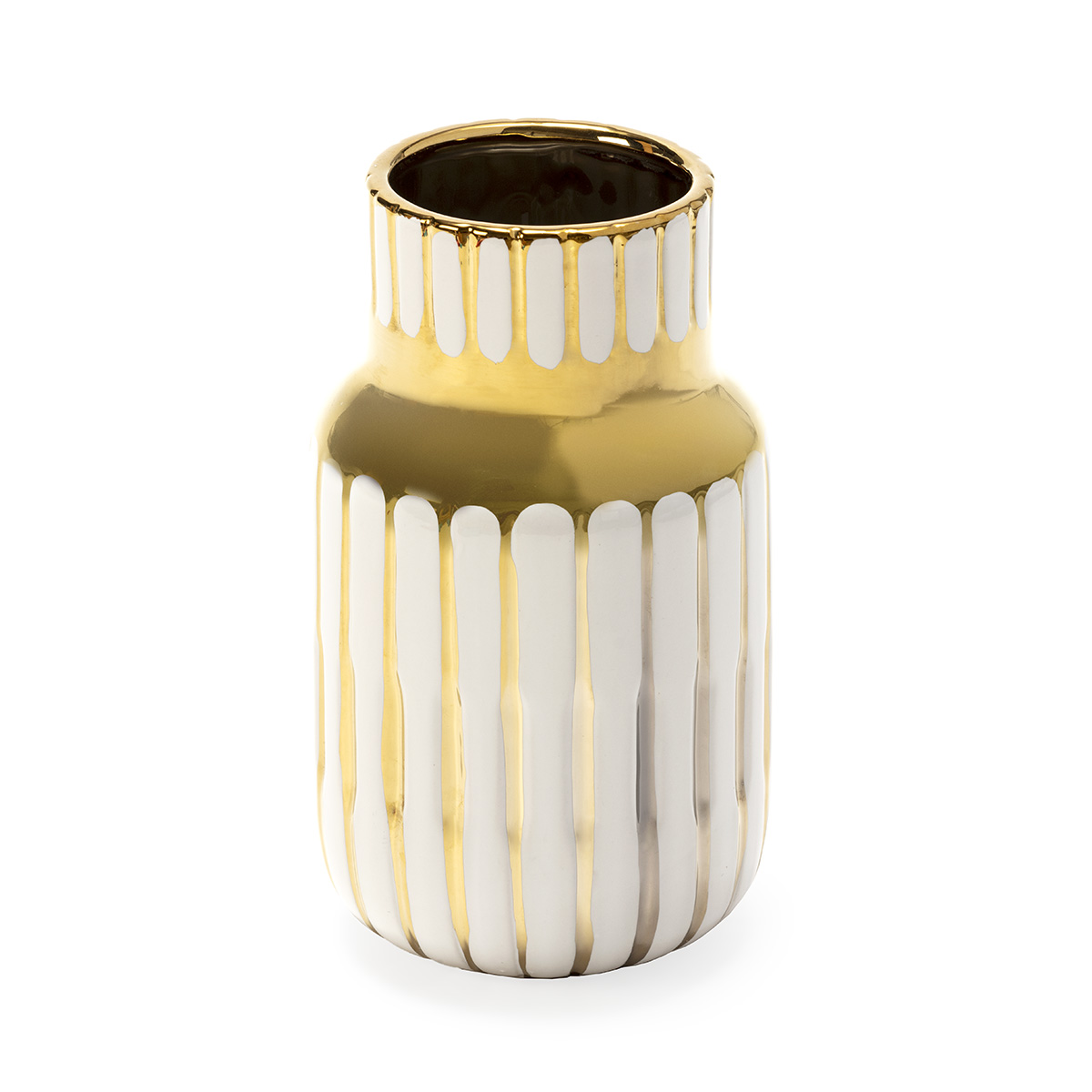 Jarron 14x14x25 ceramica blanco dorado, de cerámica ceramica, color blanco, dorado, 14x14x25 cm Fijalo