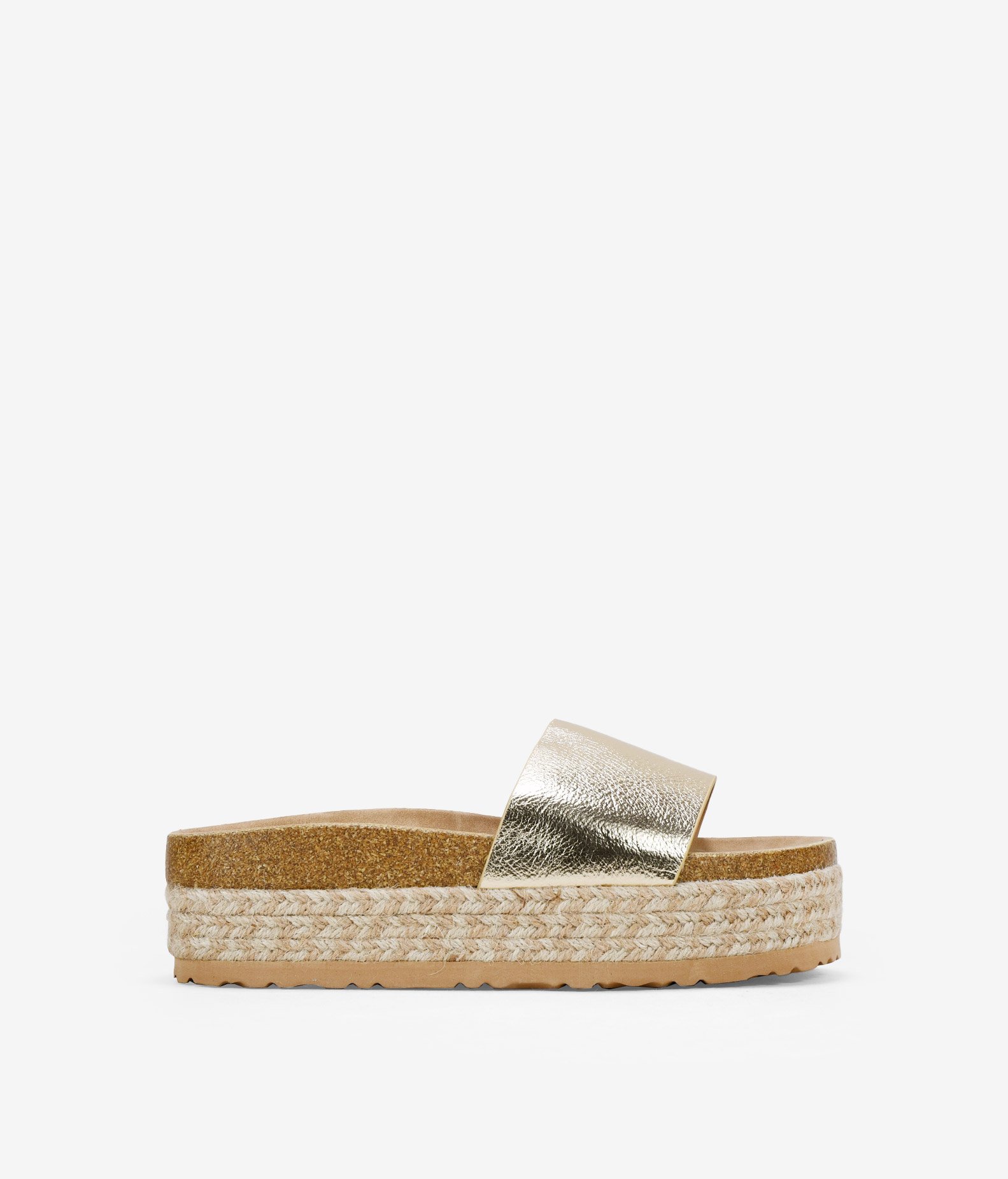Bosanova Sandalias estilo pala con una tira ancha al empeine, suela bio de corcho y plataforma de esparto bicolor de 5.5 cm. Sin cierre.