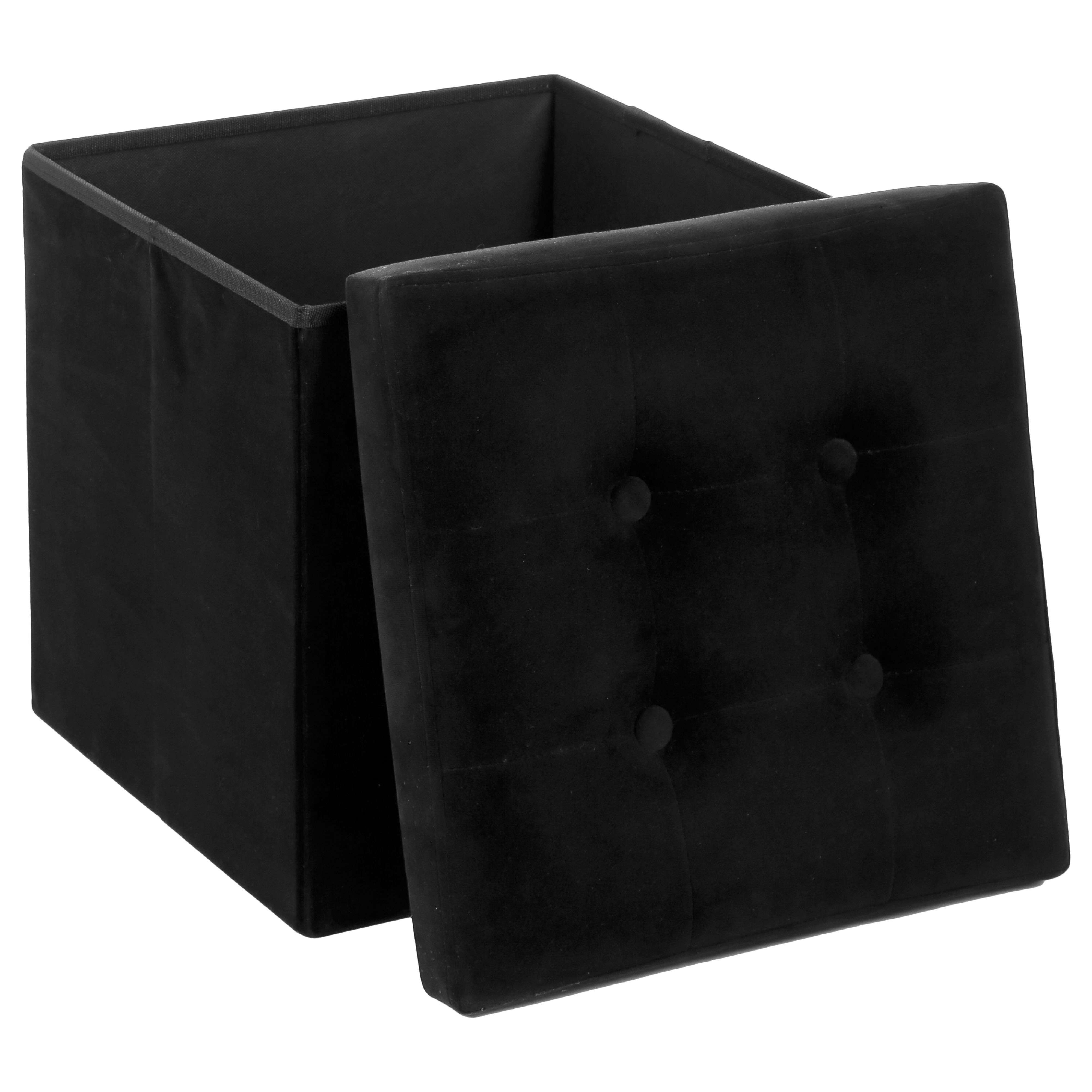 Miroytengo Puf Plegable Lysandre Estilo Contemporáneo en Terciopelo en Color Negro con Tapa 38x38 cm