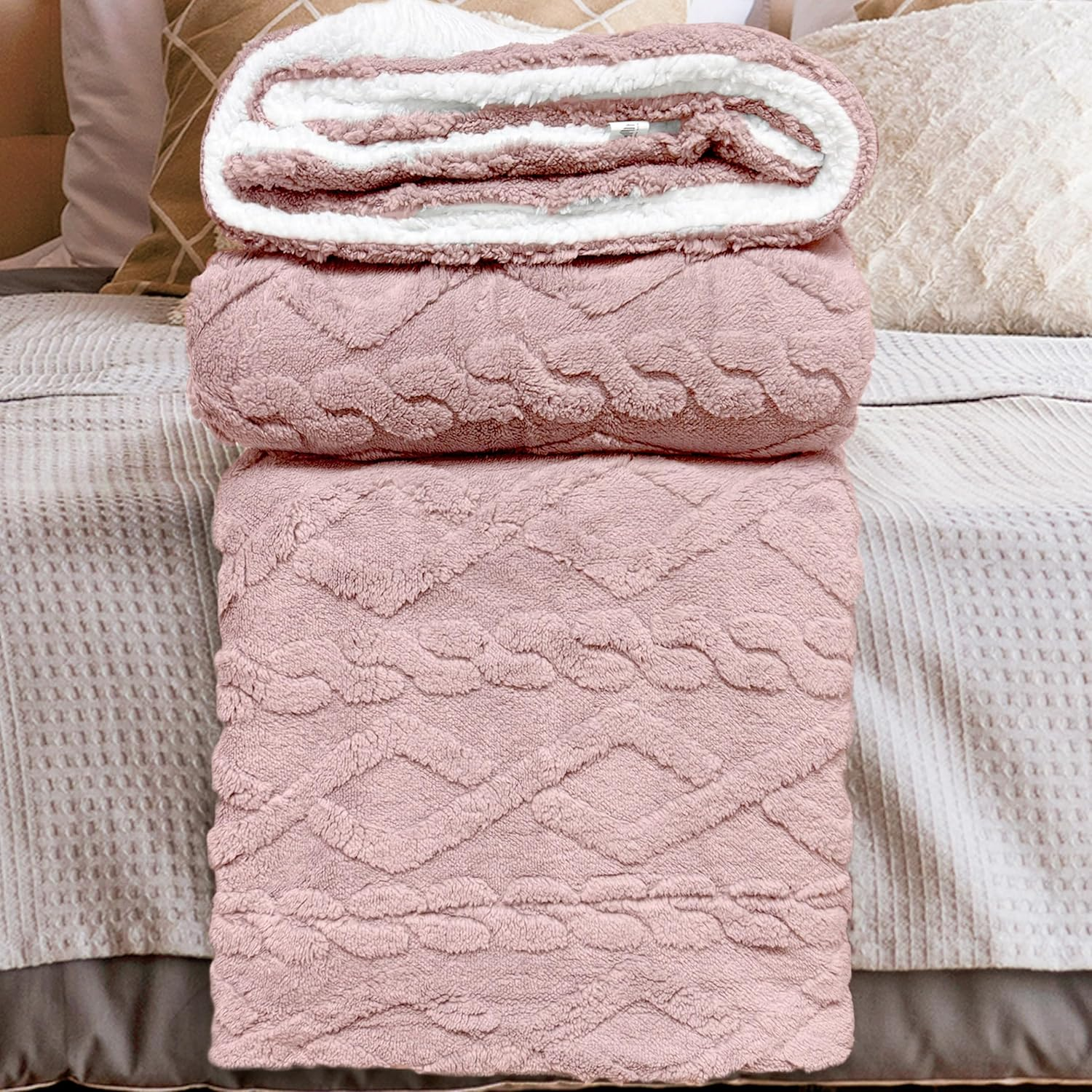 Manta Sofa de Borrego, Manta Doble Cara Franela y Sherpa, 100% Poliester, Suave y Caliente para Invierno, 130 x 160 cm/160 x 220 cm/220 x 240 cm