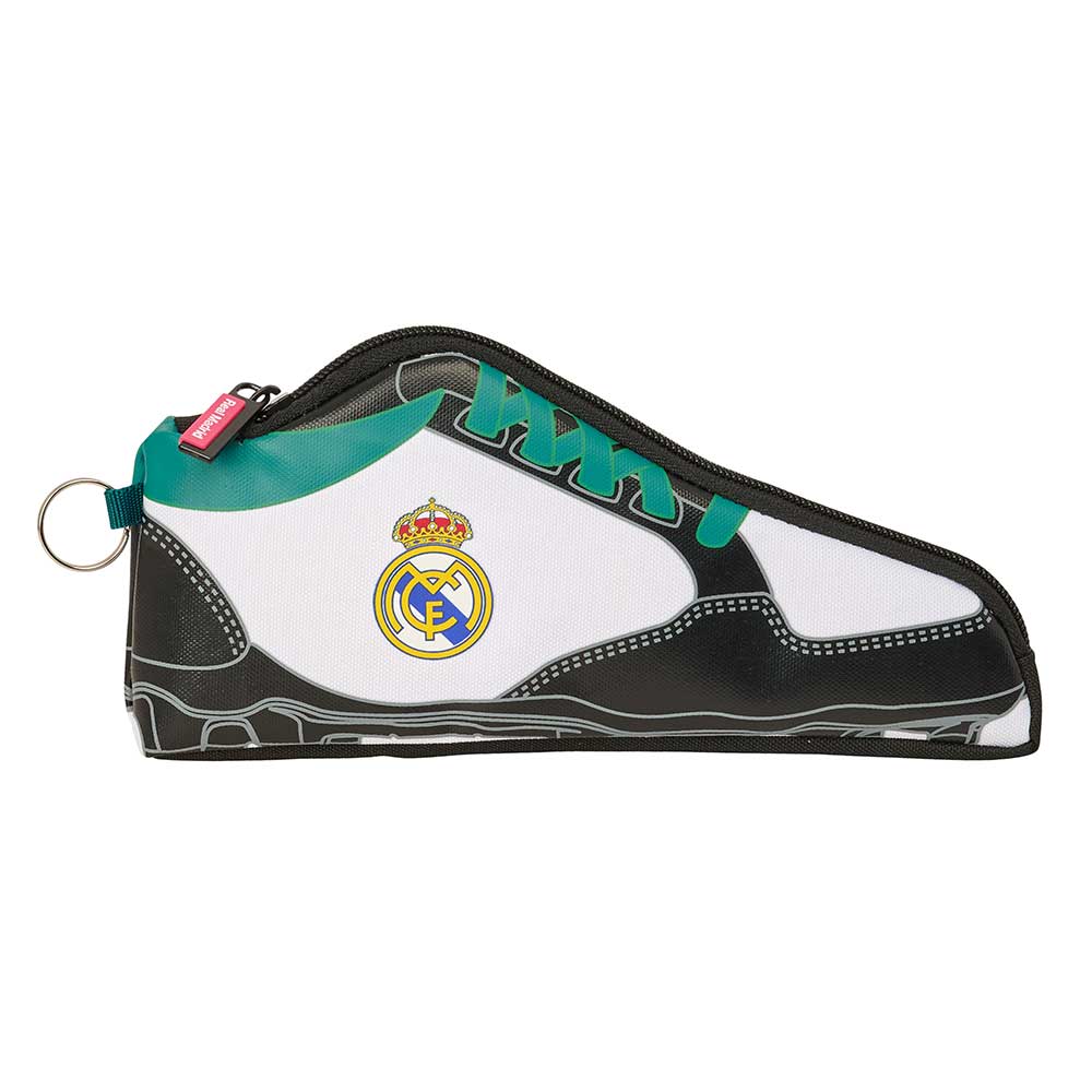 SAFTA | Estuche Portatodo Triple Real Madrid Equipación 26/27 para Niño y Adolescente, 3 Compartimentos con Cremallera y Goma Elástica para Carpeta o Cuaderno, Talla Única, Vuelta al Cole, Colegio