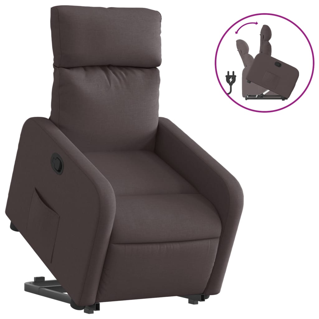 Vidaxl Sillón Reclinable Elevable Tela Gris Claro, Gris Oscuro, Negro - Sillón para Personas Mayores - Silla de Descanso con Reposapiés y Respaldo Ajustables