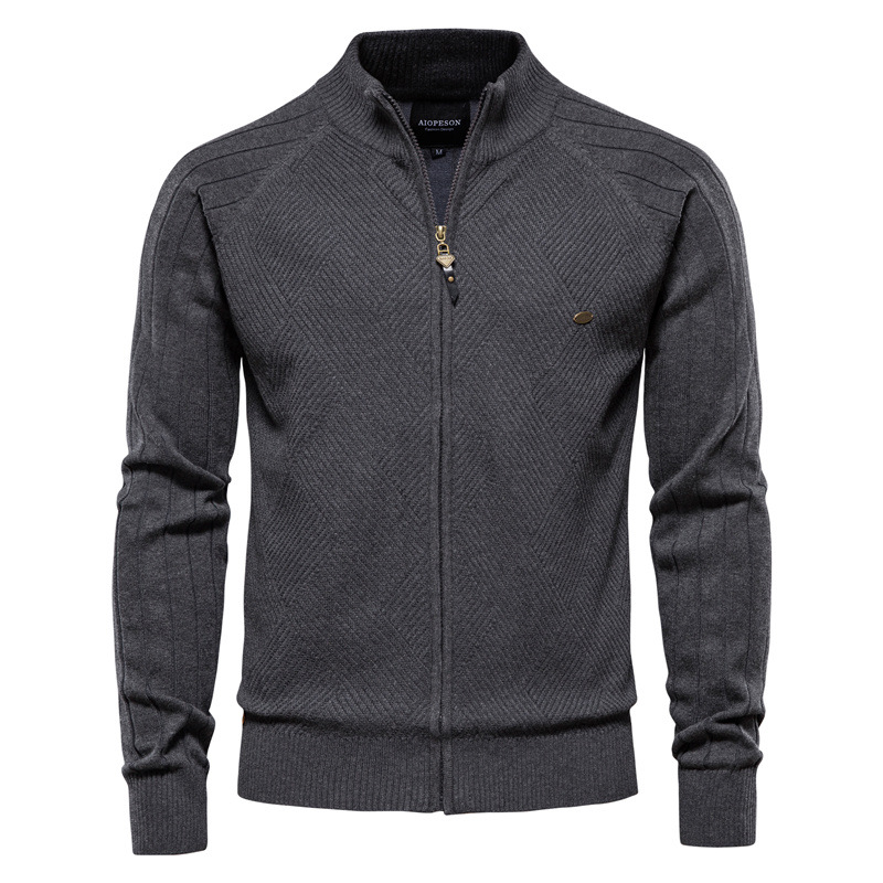 TK Cárdigan de punto para hombre, estilo cárdigan, color liso, solapa, cuello alto, jacquard, informal.