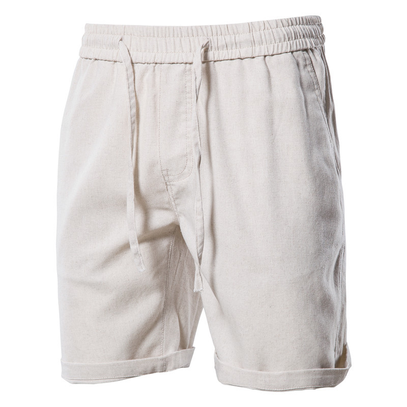 TK Pantalones cortos de playa de verano para hombre, pantalones cortos de algodón y lino con cintura elástica a la moda informal para hombre en 10 colores, talla europea