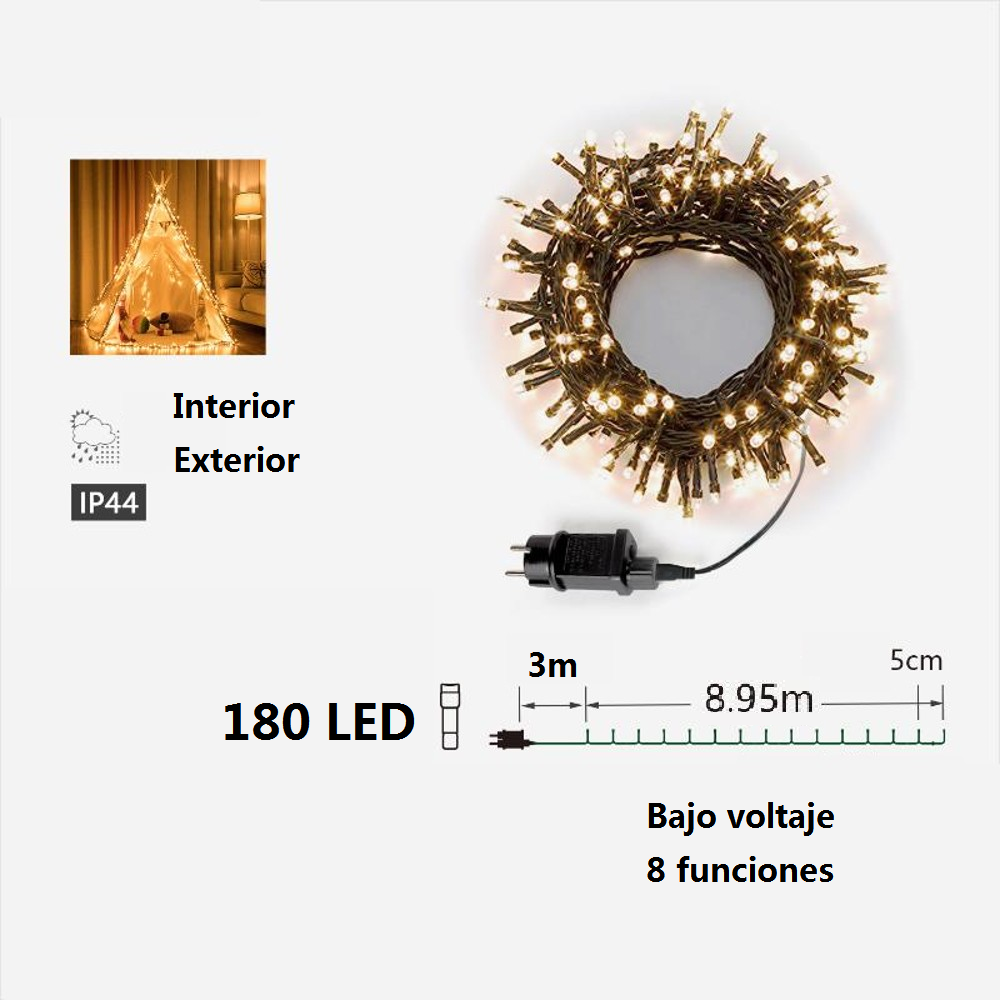 Guirnalda de Luces LED para Navidad - 8 funciones; Ideal para decorar árboles de Navidad tanto en interiores como exteriores - Kmt Style