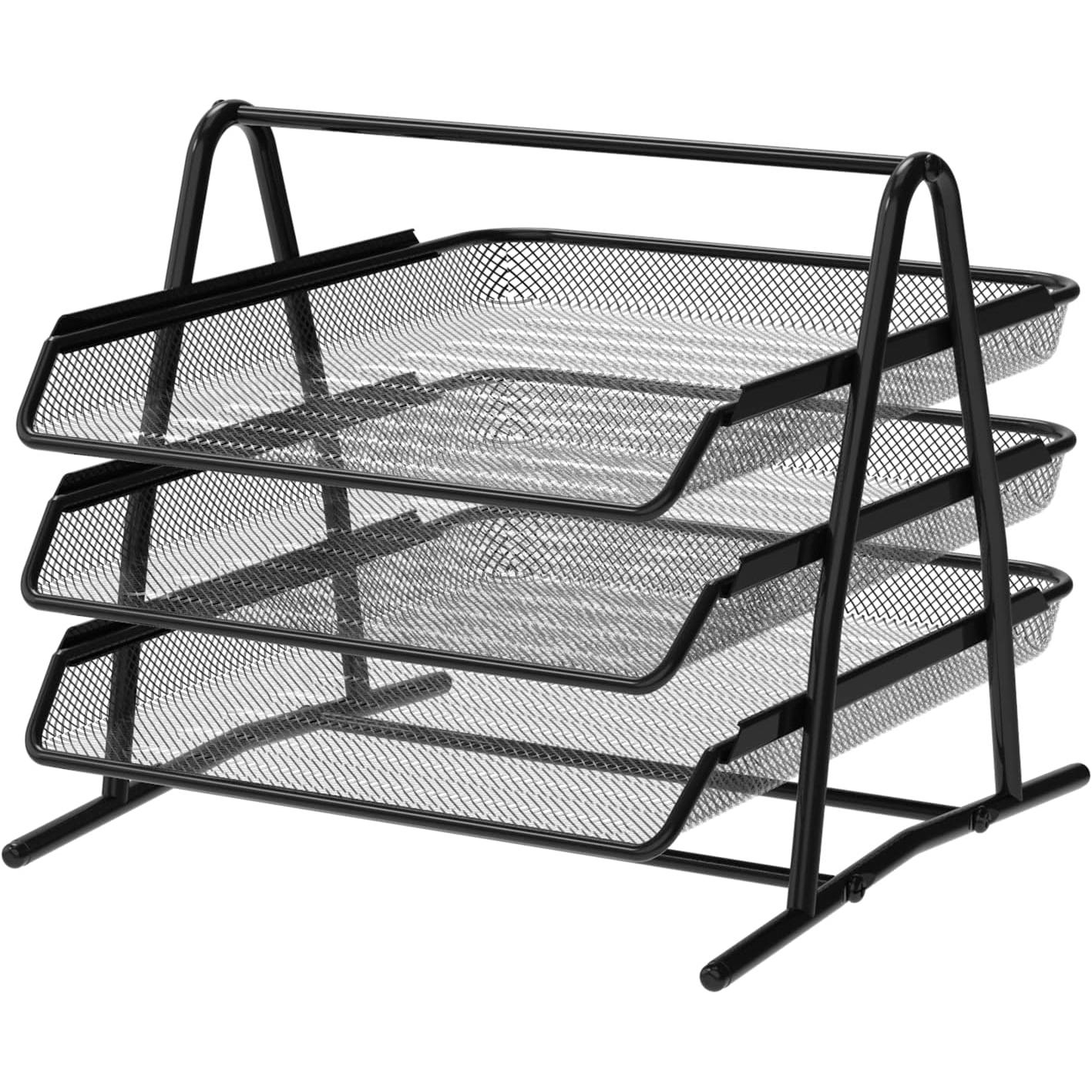 Bandeja organizadora de documentos 2, 3, 4 Niveles. apilable para escritorio, organizador de carpetas y cartas en rejilla metálica, diseño moderno, color negro