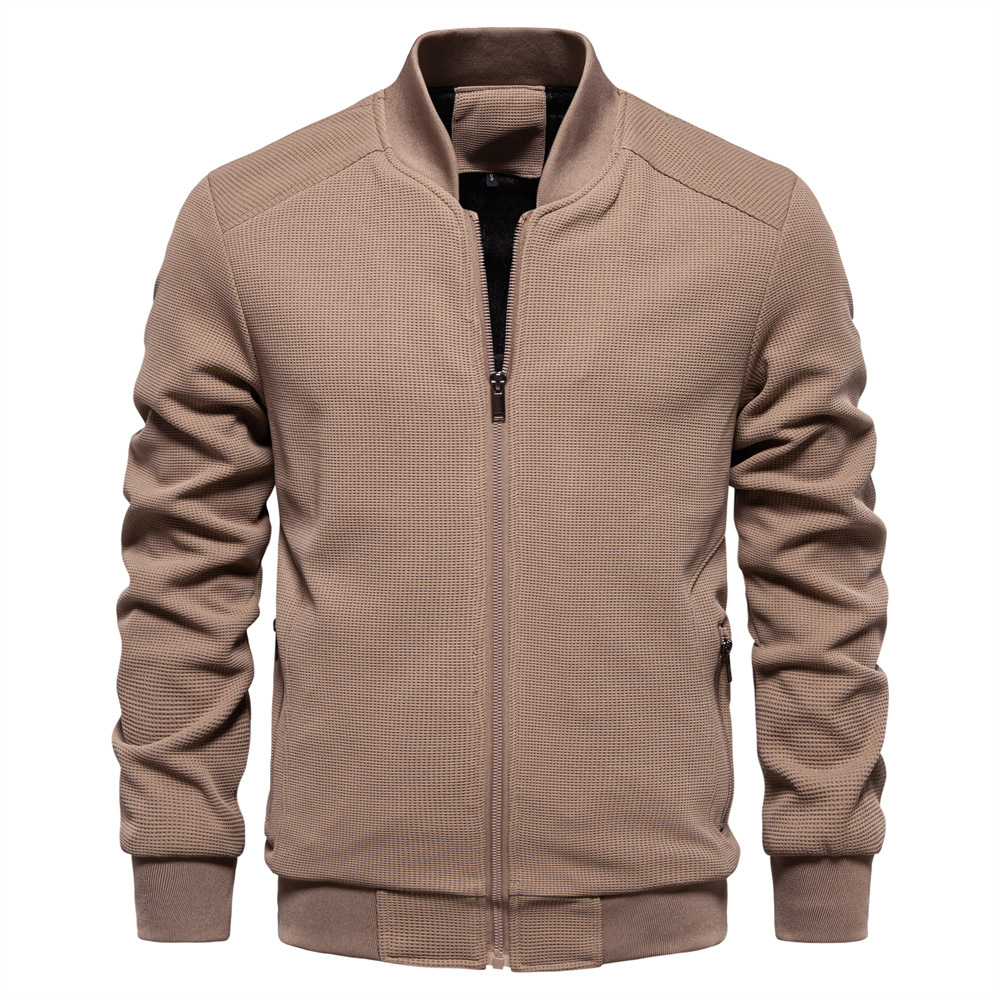 TK Chaqueta de hombre de color liso con cuello alto, ideal para primavera/otoño. Prenda exterior informal de corte ajustado.