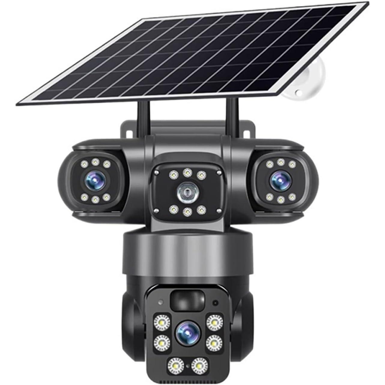 Cámara Solar de 12 MP, 3 Lentes, 3 Pantallas, Cámara Solar 4G SIM para exteriores, cámara web PIR, IP66, detección humana, vídeo de seguridad CCTV, batería, cámara IP PTZ