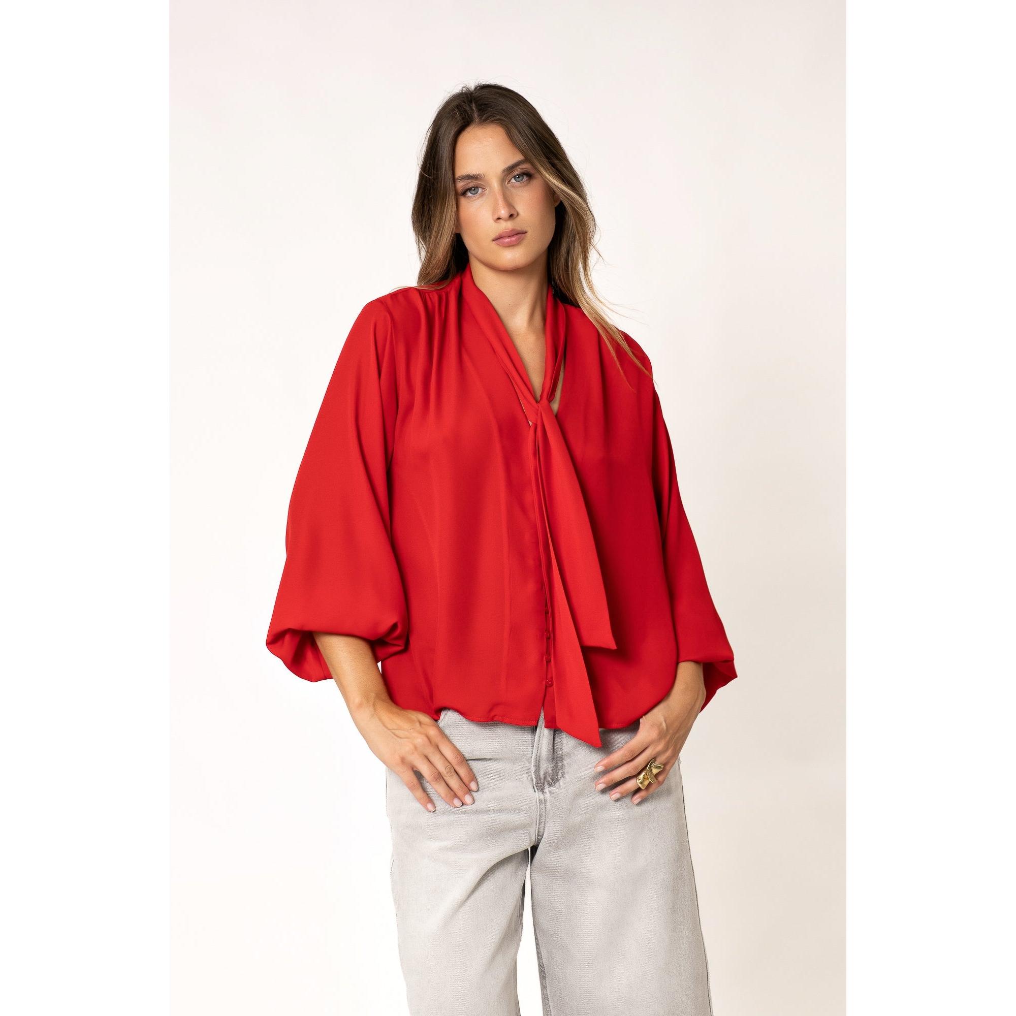Emarola & Co - Blusa Lazaby mujer estilo romántico y femenino con fruncido y estampado, top elegante casual ideal para looks sofisticados y outfits de primavera-verano 2026