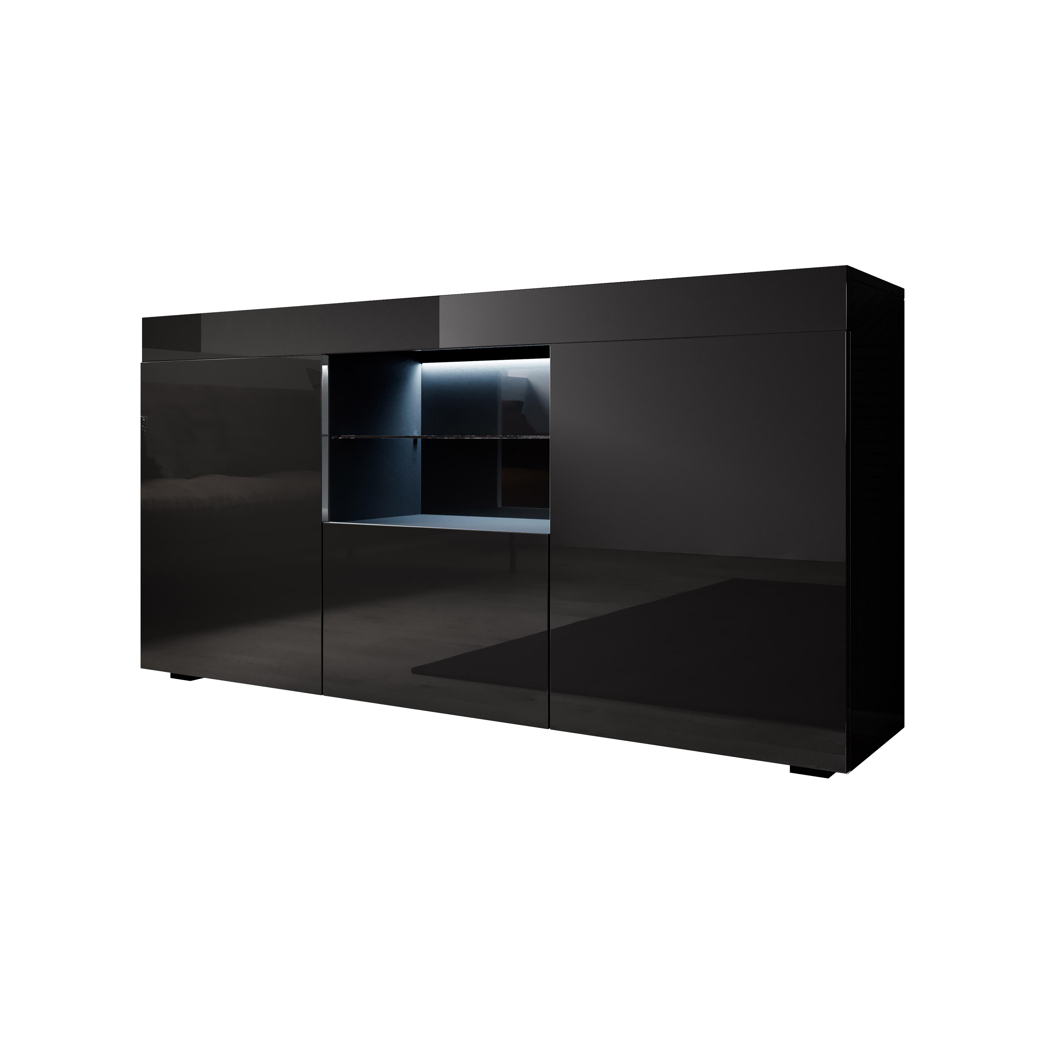 Muebles Bonitos - Aparador de salón Sefora con luz LED azul, acabado mate en Sonoma, 135x73x34 cm, ideal para comedor y cocina