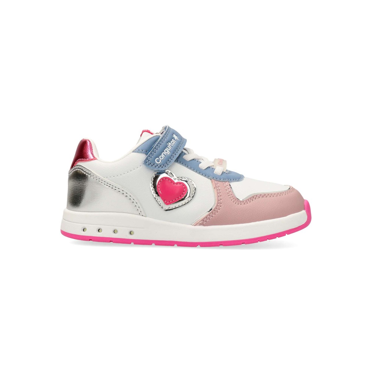 Conguitos - Zapatillas barefoot para niña con suela luminosa, cordones elásticos y cierre de tira adherente, zero drop y puntera ancha