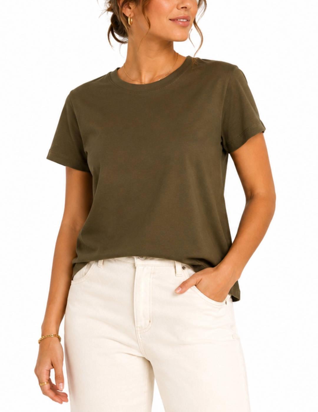 Camiseta JJXX Anna verde oliva manga corta para mujer