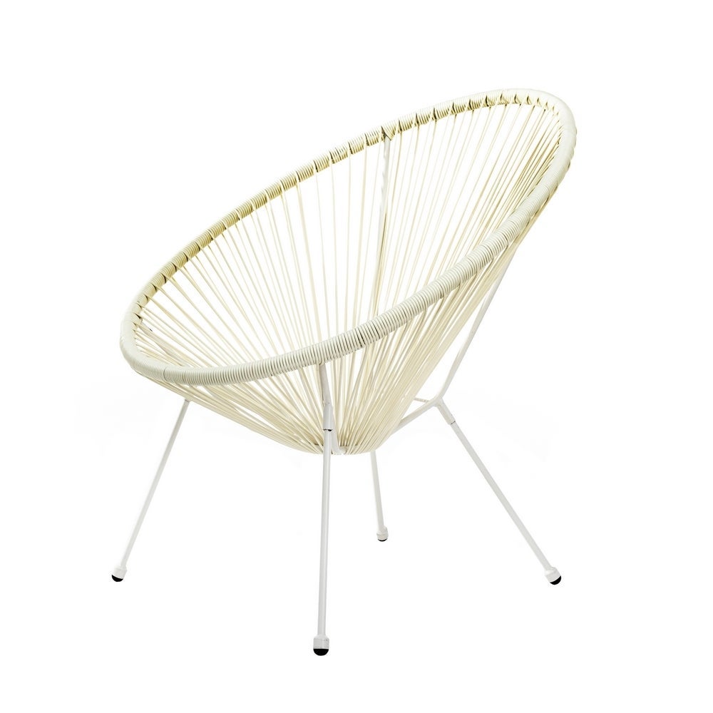 Sillón de jardín Acapulco Blanco roto, 72x77x87 cm Cuerdas de Rattan PE y Acero. Con Topes de Goma, Resistente hasta 120kg. Para Interior y Exterior, Jardin, Terraza. Acapulco MONTY