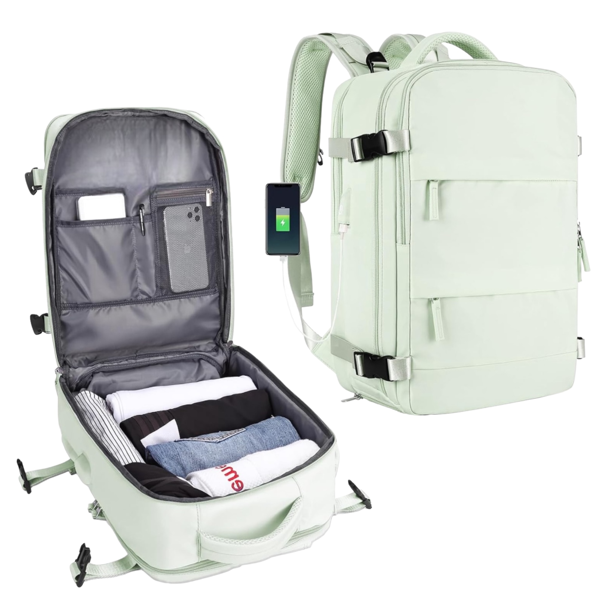 Mochila de Viaje para Cabina de Avión 45x36x20 para Vueling, EasyJet, Ryanair Equipaje de Mano Impermeable y Espaciosa con Compartimento para Zapatos y Puerto USB Mochila Antirrobo Multifuncional para Viajes y Es ( 2350 2210-002 1288 )