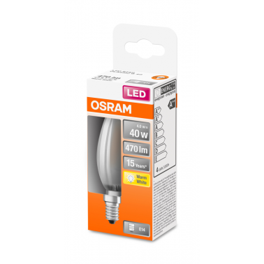 Osram - Vela LED filamento mate 4W E-14 827 para mesita noche, iluminación decorativa con 15000 horas de duración y 470 lm de luminosidad