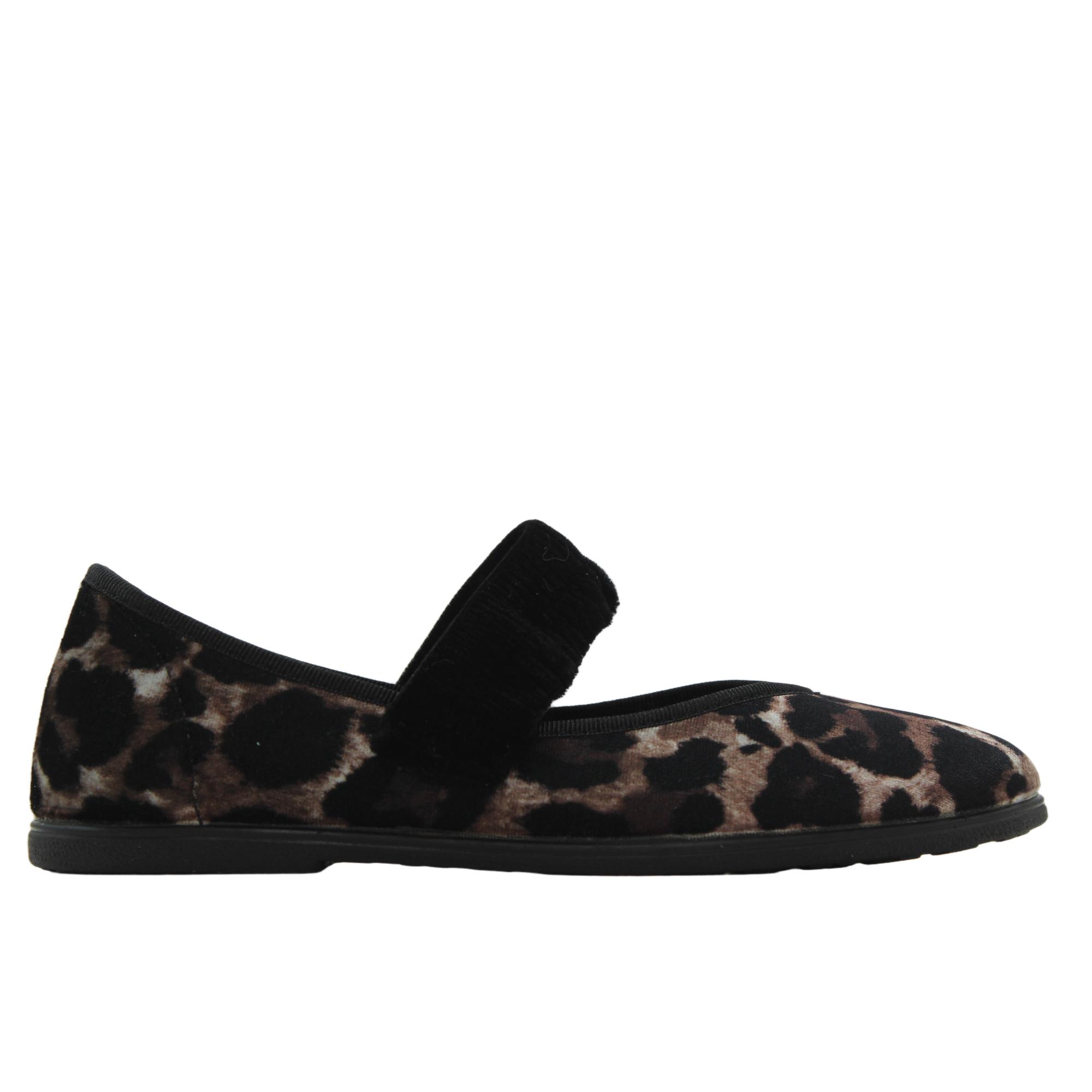 MACARENA RANIA103 Merceditas de terciopelo con estampado leopardo, tira elastica, suela goma, para señora