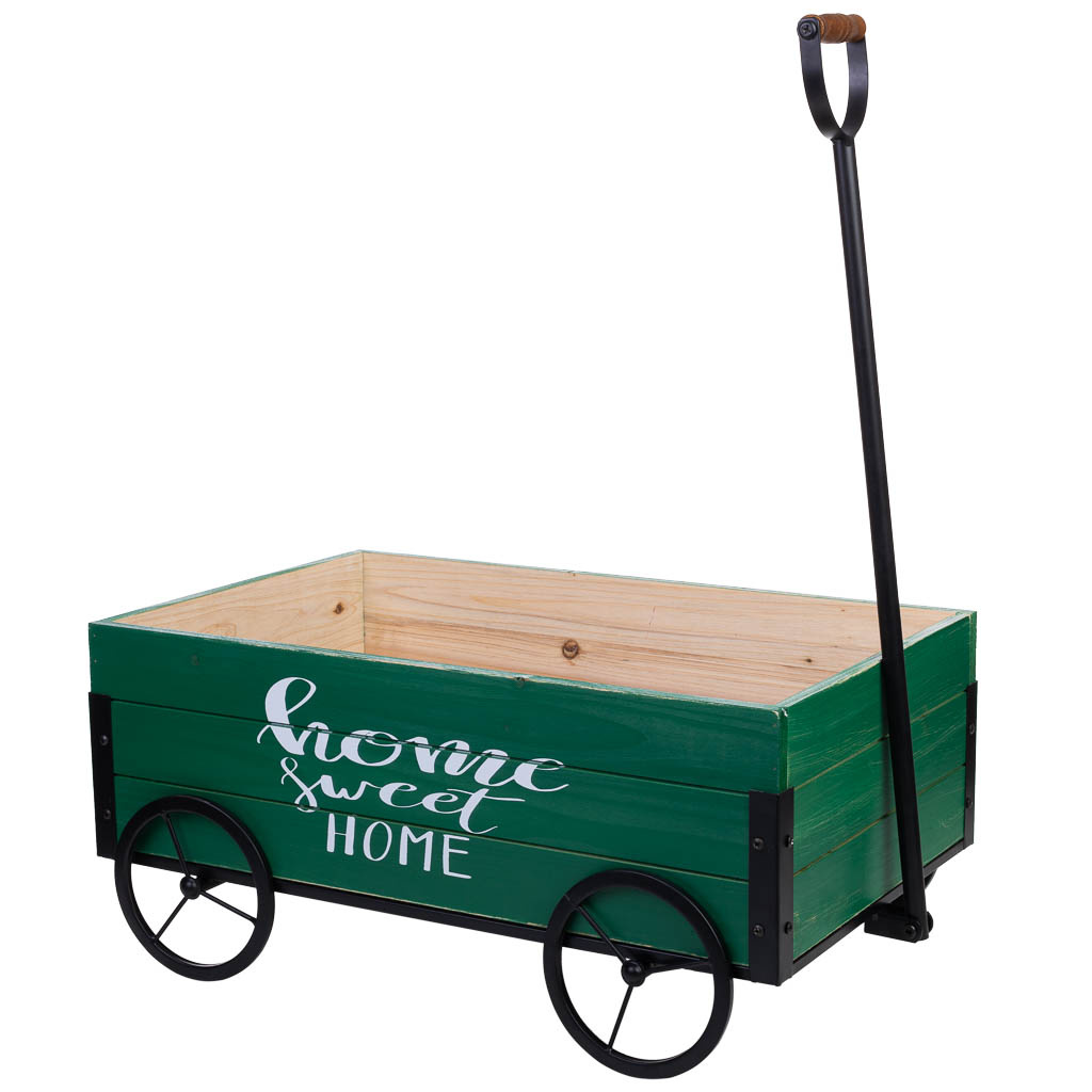 Wonderlust Deco - Carretilla de madera y metal con mango de arrastre 63x39,5x72h cm Verde 63x39,5x72h cm