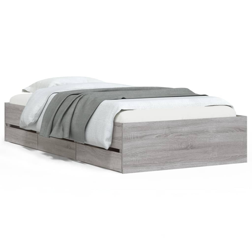 vidaXL Cama con cajones madera de ingeniería gris Sonoma 90x190 cm