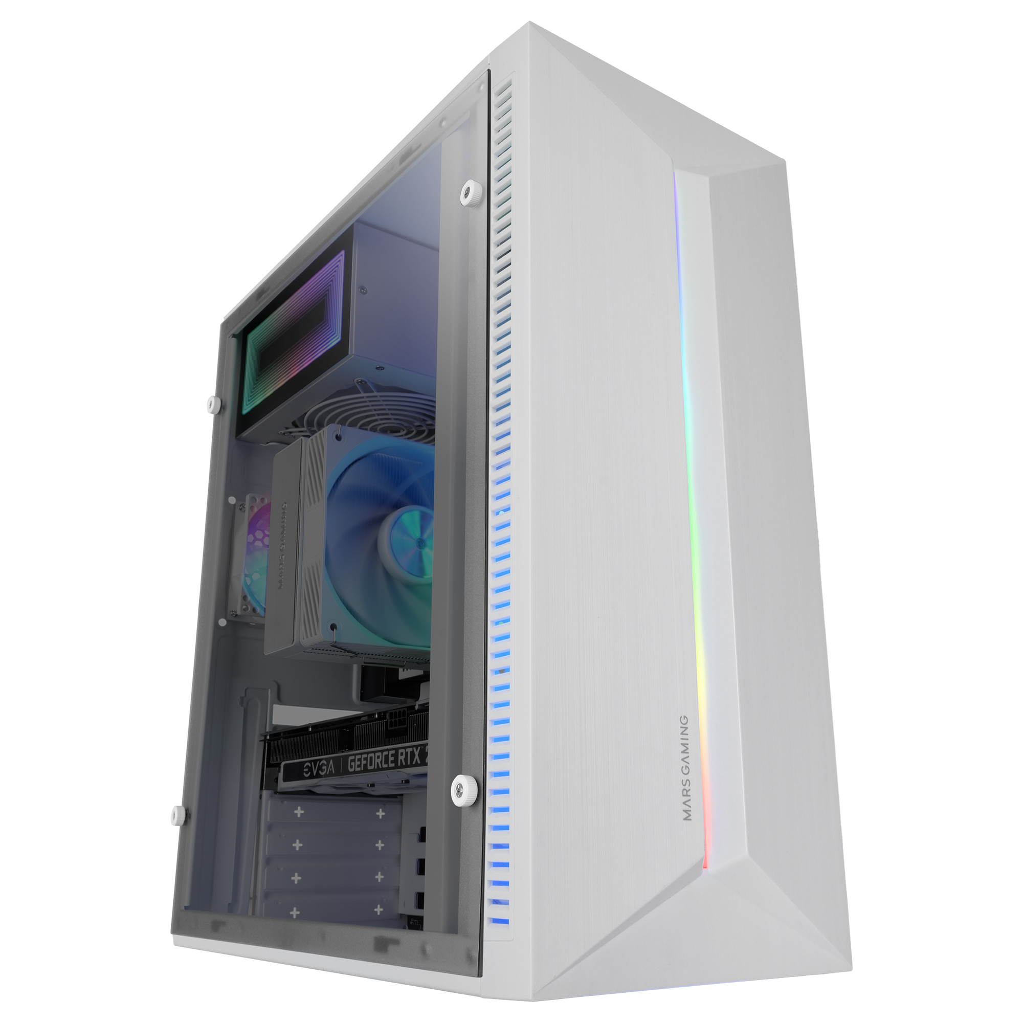 Mars Gaming MC-BLAZE, Caja Gaming ATX, 1x Ventilador FRGB Trasero 80mm, Tira LED RGB Frontal con Múltiples Efectos, Ventana Lateral Completa, Semitorre PC con Amplia Capacidad Interna, Caja Gamer Negra o Blanca