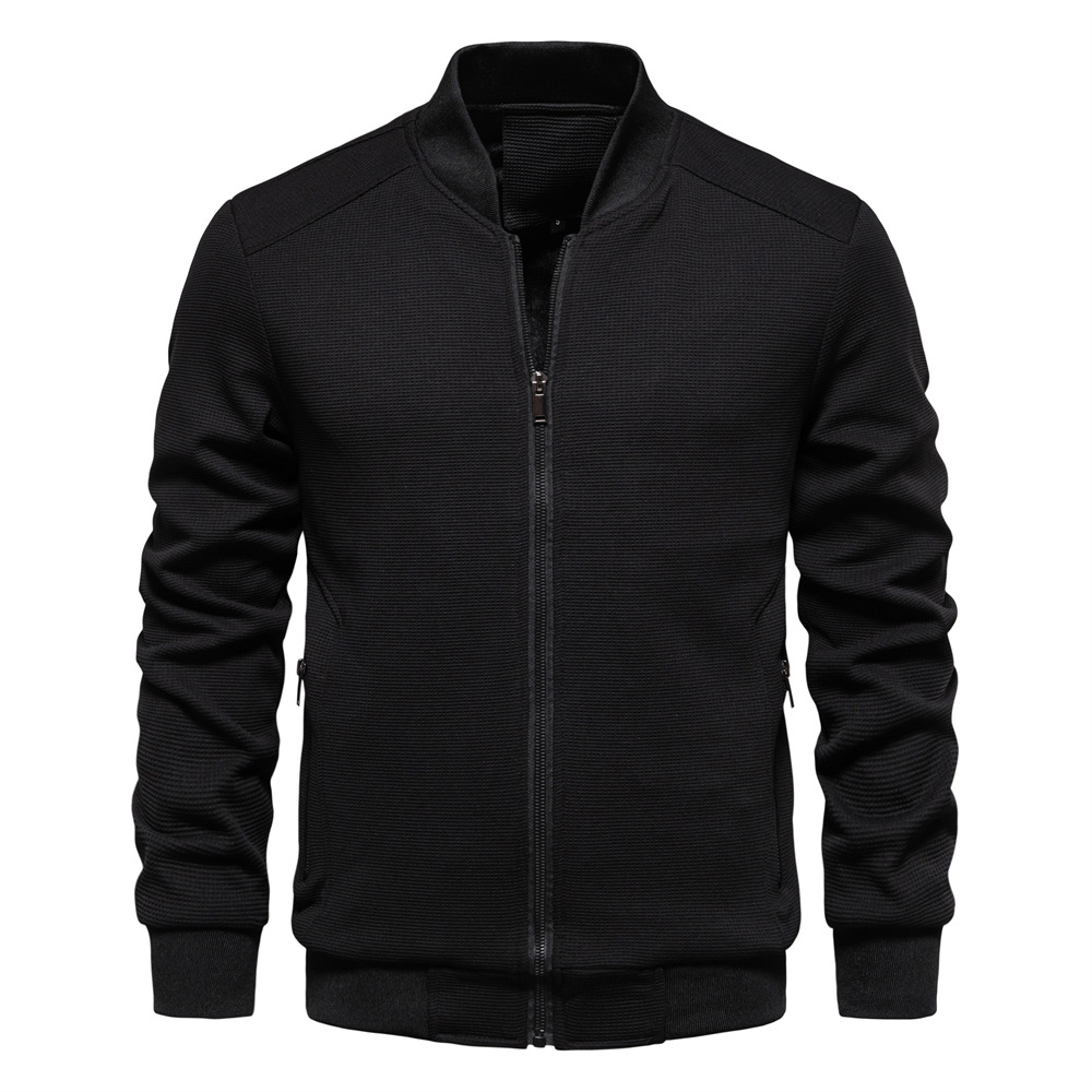 TK Chaqueta de hombre de color liso con cuello alto, ideal para primavera/otoño. Prenda exterior informal de corte ajustado.
