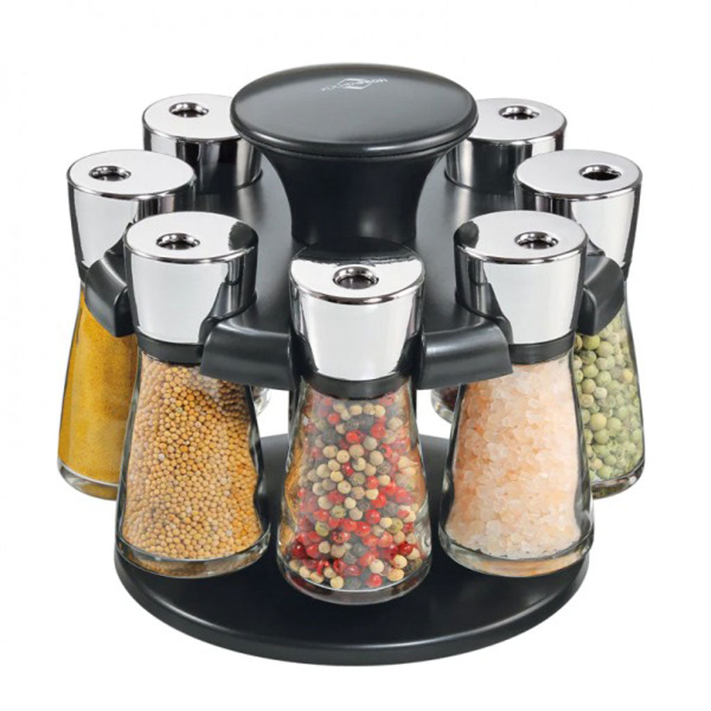 Especiero Giratorio de 8 Posiciones Küchenprofi con Frascos de Vidrio y Tapa Dosificadora Ajustable para Cocina Ordenada