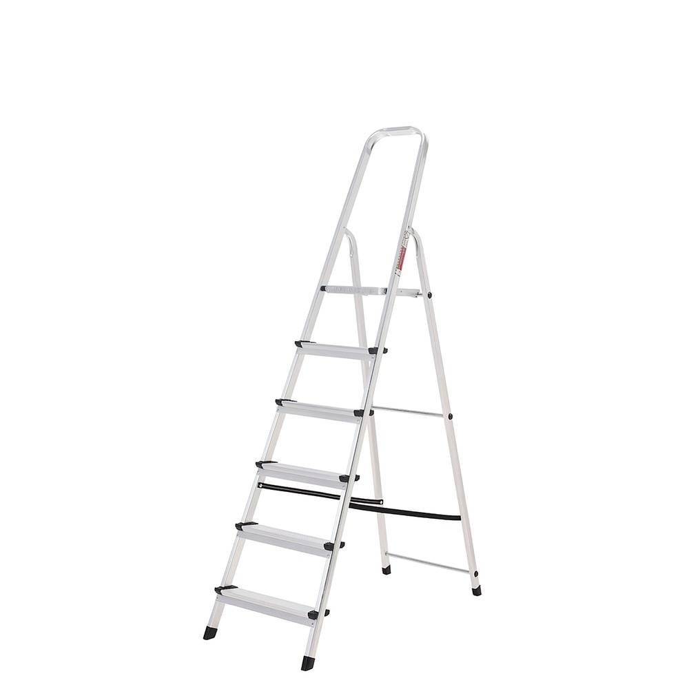 ORYX Escalera Plegable de Aluminio para Uso Doméstico | Disponible de 3 a 8 Peldaños (Altura Base 119 cm) | Escalera Ligera con Peldaños Reforzados, Bandeja Portaherramientas y Tacos Antideslizantes para Limpieza y Mantenimiento del Hogar