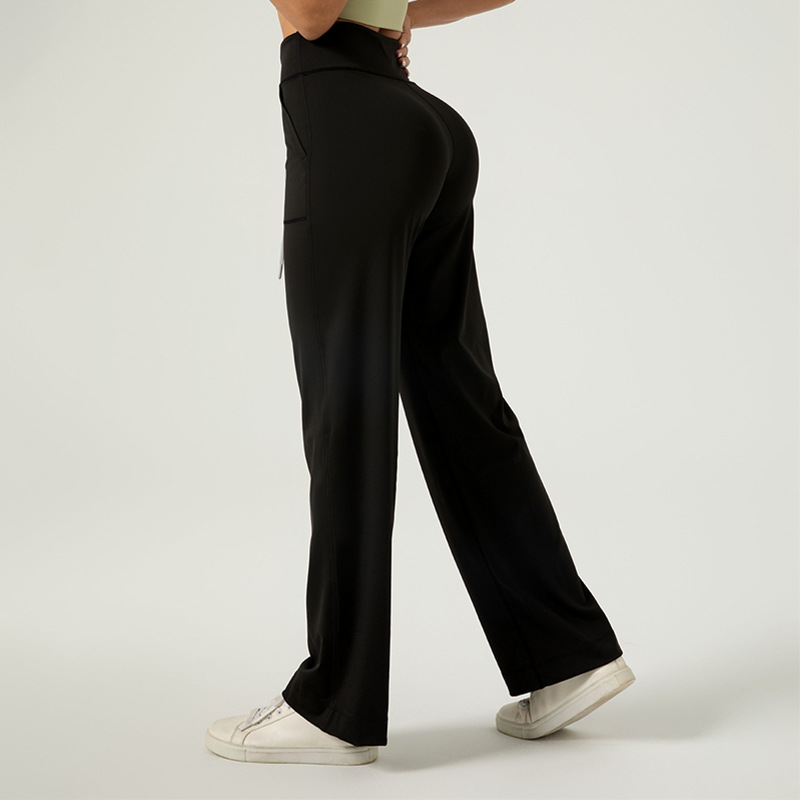 ZEY Pantalones deportivos versátiles de estilo callejero con cordón, pantalones informales sueltos color piel, pantalones de pierna ancha sin costuras de alta elasticidad para mujer