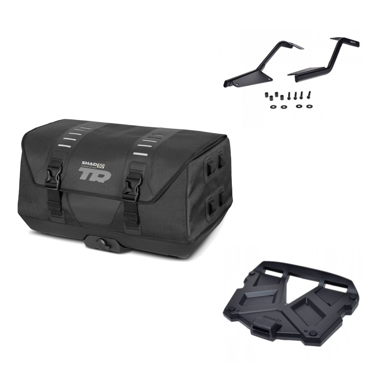 Tudetic Rear Bag Tr50 + Terra Rack KIT-569900 for motorcycle, compatible with Benelli Leoncino 500 Trail 2020-2026 and 502i/Trail 2017-2026, made of ABS plastic, features lockable case and quick release.