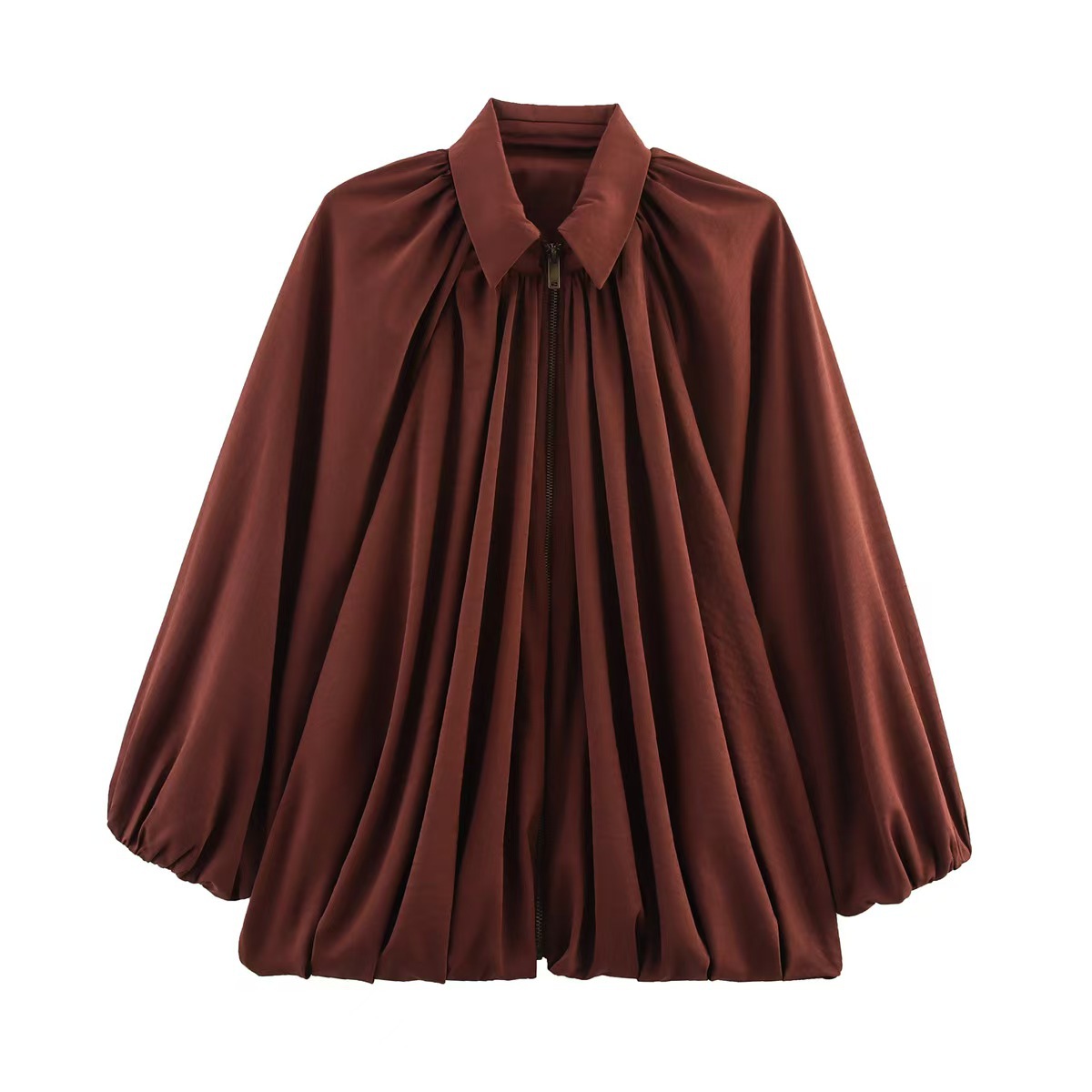 Chaqueta bomber informal de talla grande para mujer, mangas murciélago, solapa, cremallera frontal, camisa plisada, corte muy holgado
