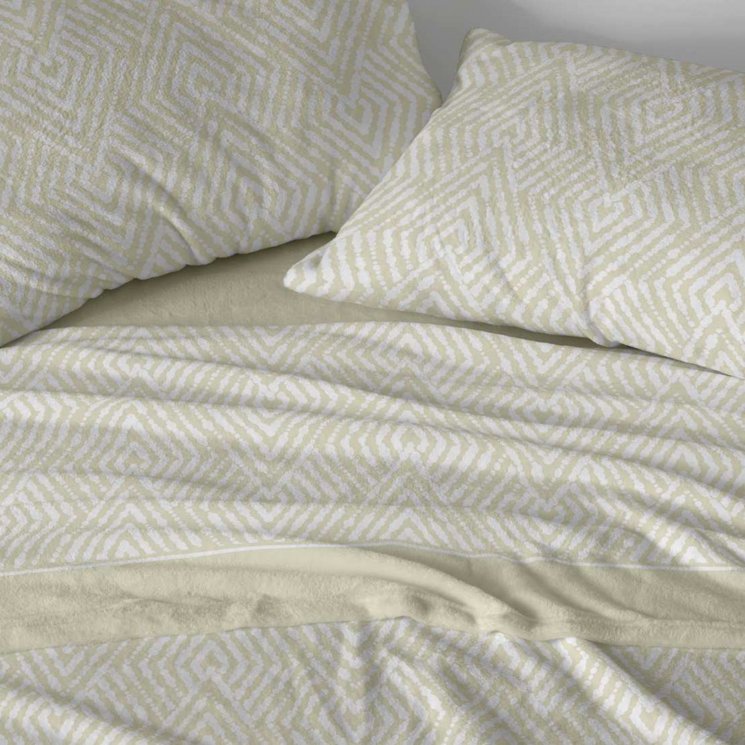 Juego Sábanas BURRITO BLANCO Tejido Coralina Diseño Geométrico Étnico Trigo - Tacto Suave, Cálido y Ligero - Cama 90-200cm