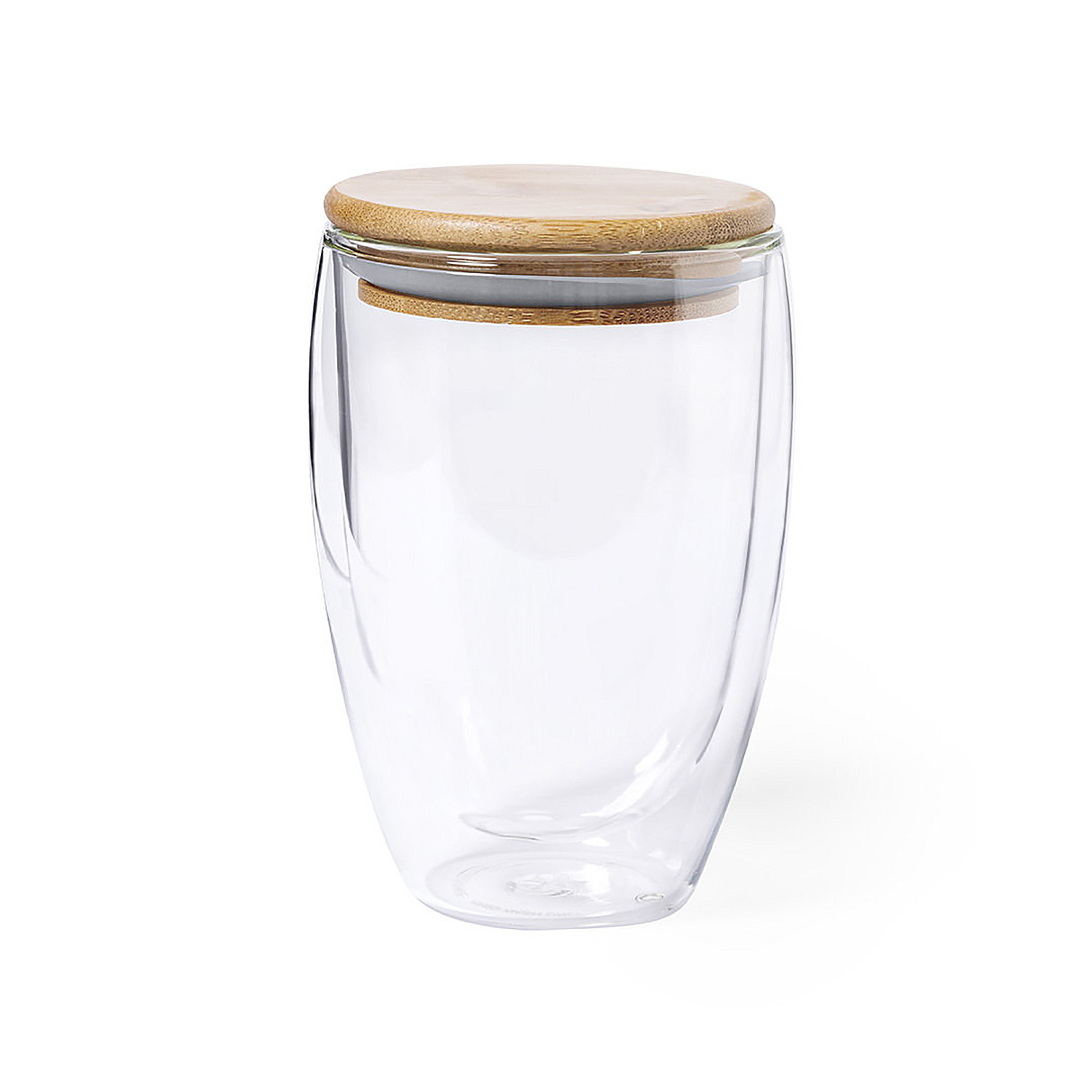 DAM Vaso Térmico borosilicato dobre pared 350 ml.Con tapa bambú 8,8x8,8x13,5 Cm. Color: Transparente