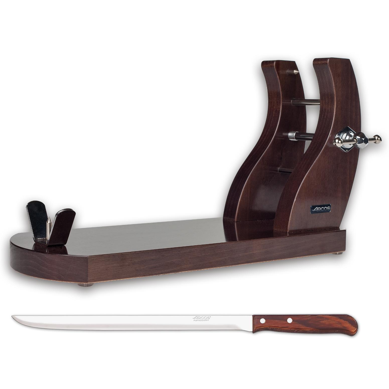 Arcos Accesorios - Pack Soporte Jamonero + Cuchillo Jamonero + Funda Jamon - Color Marrón