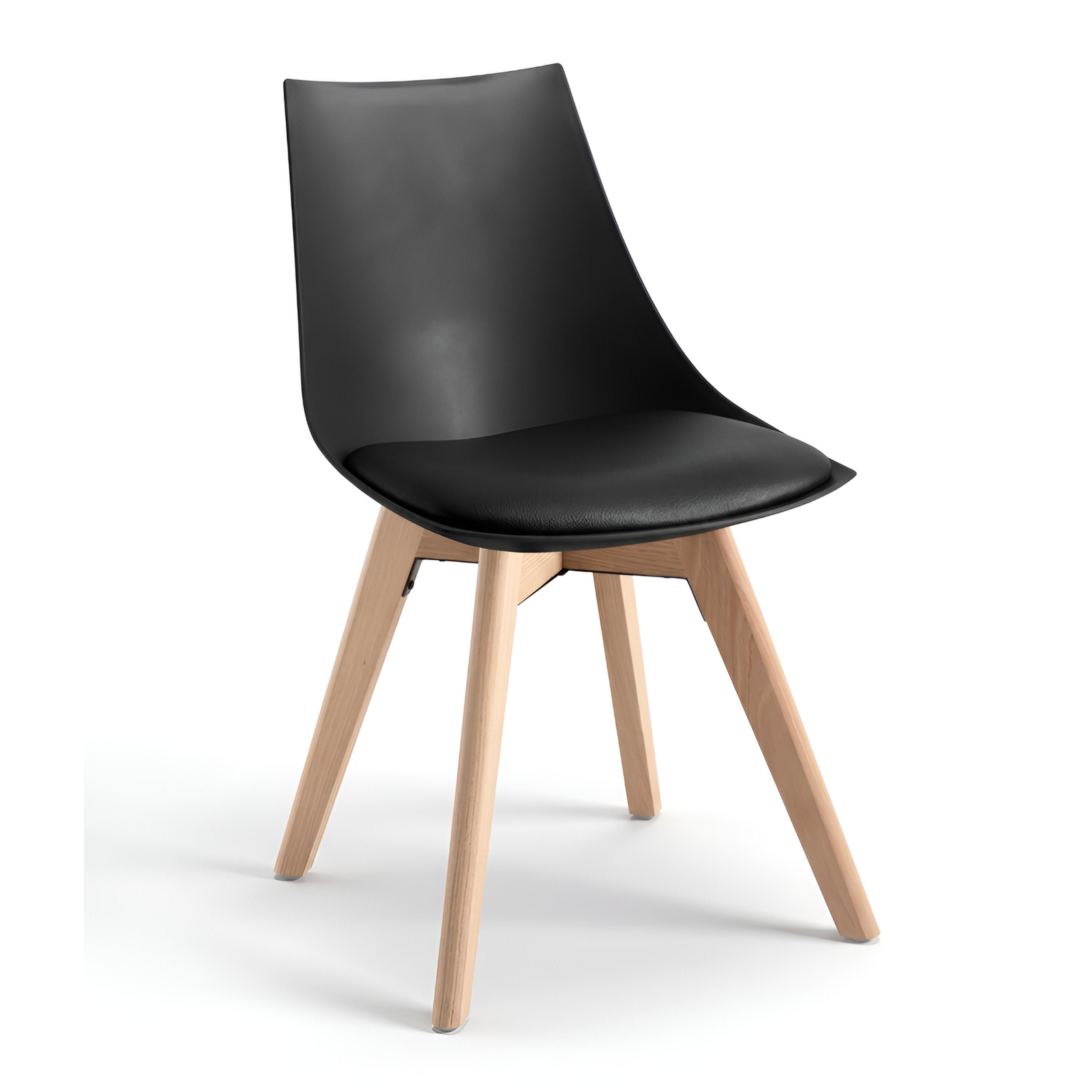 ORION91® - Silla de comedor acolchada negra con patas de haya, estilo nórdico, 48 x 55 x 78 cm, soporta hasta 150 kg, comedor, cocina y oficina - spaziOrion91