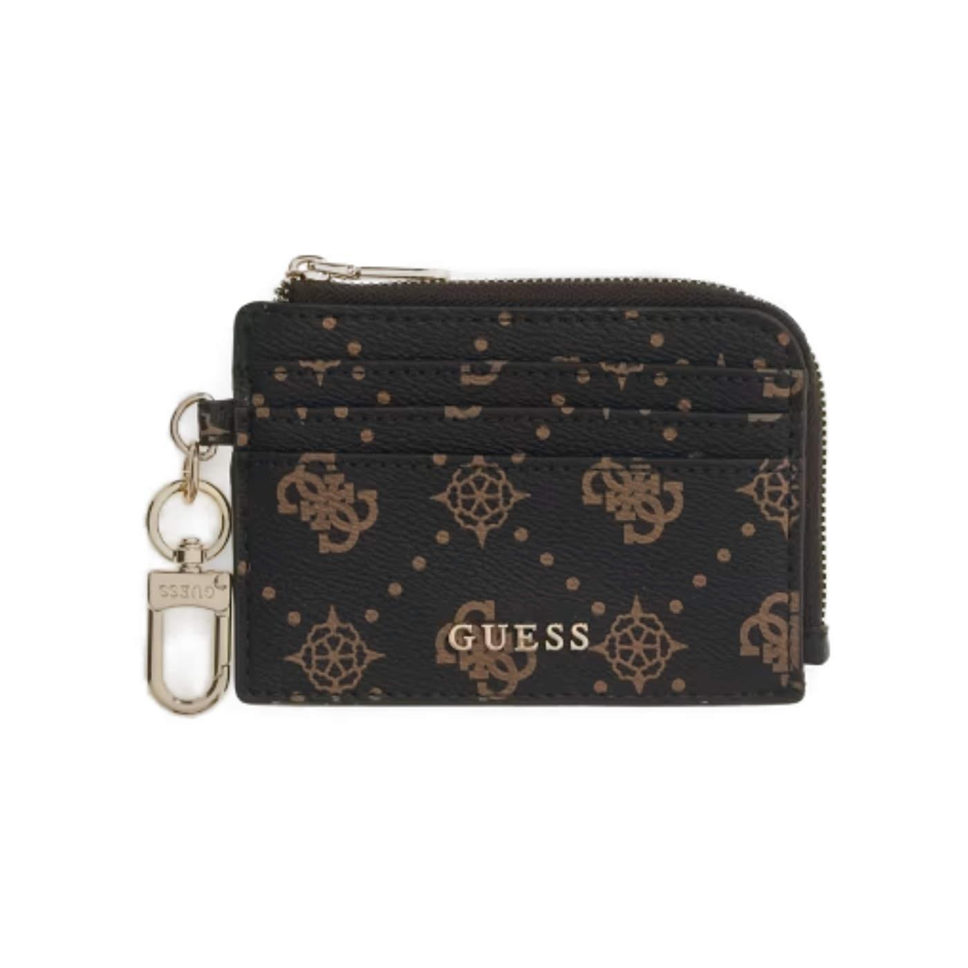 Tarjetero Guess Ella estampado marrón logo para mujer