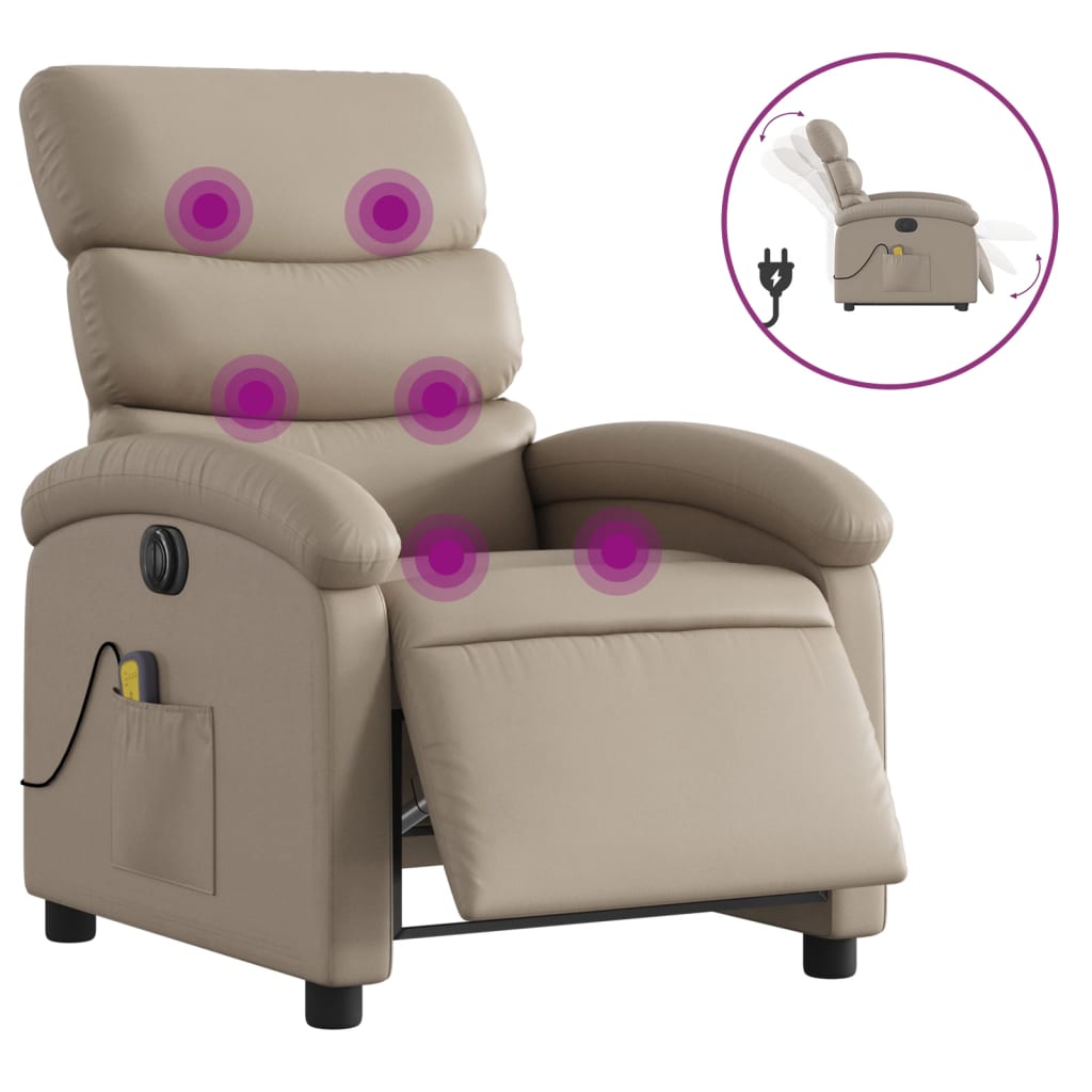 vidaXL Sillón reclinable de masaje eléctrico cuero sintético capuchino