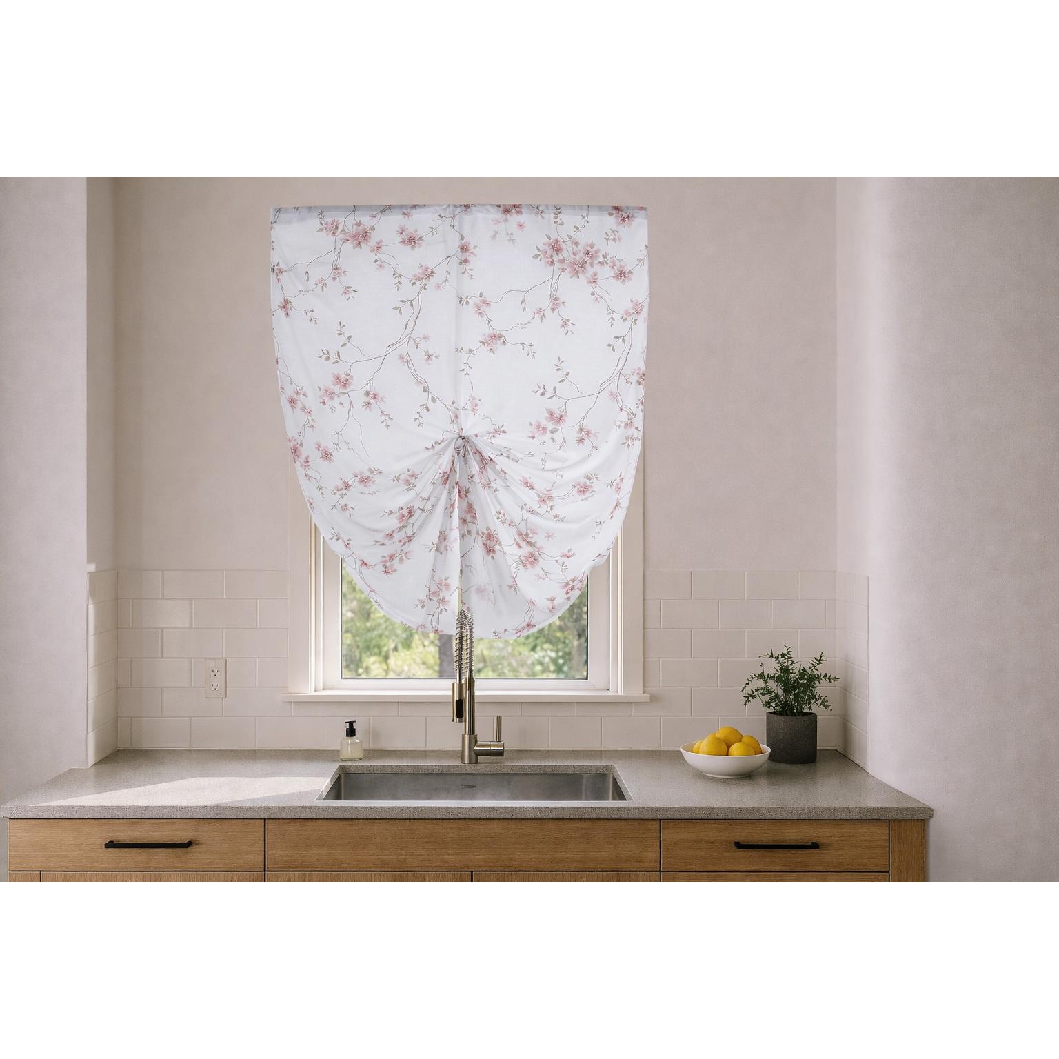 Cortina Cocina de Visillo Translúcido con Diseño Floral y Cinta Ajustable, 2 Tamaños (90*140 cm y 140*140 cm), Varios Estilos a Elegir, Cortina de cocina de visillo estampado 100% Poliéster. ✅ Envíos a España en 48/72h